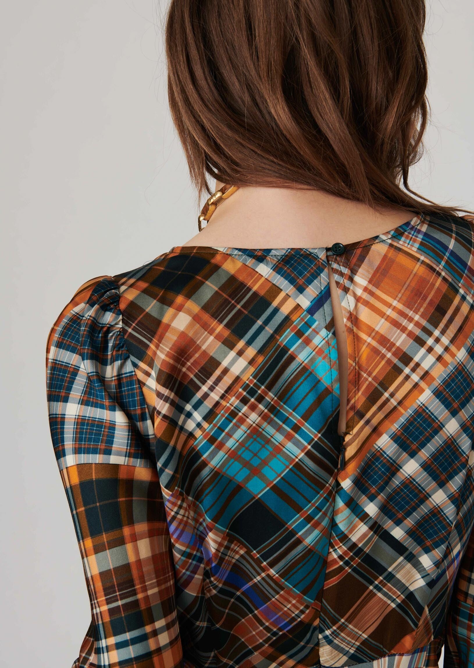 Robe Rozica tartan écossais sur satin viscose Faume - seconde main