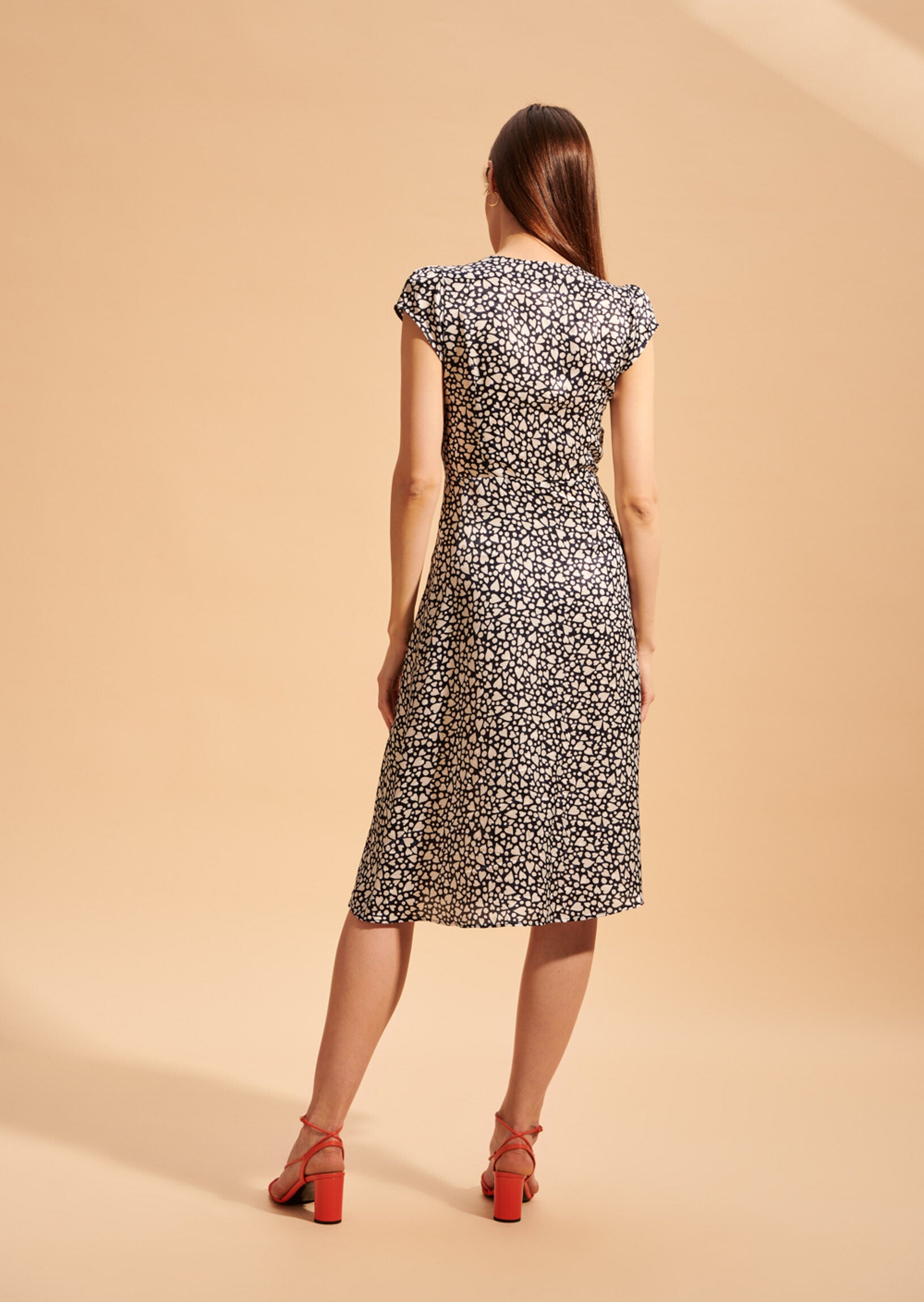 Robe bleue nuit Ruomi façonnée imprimé pois coeur Faume - seconde main