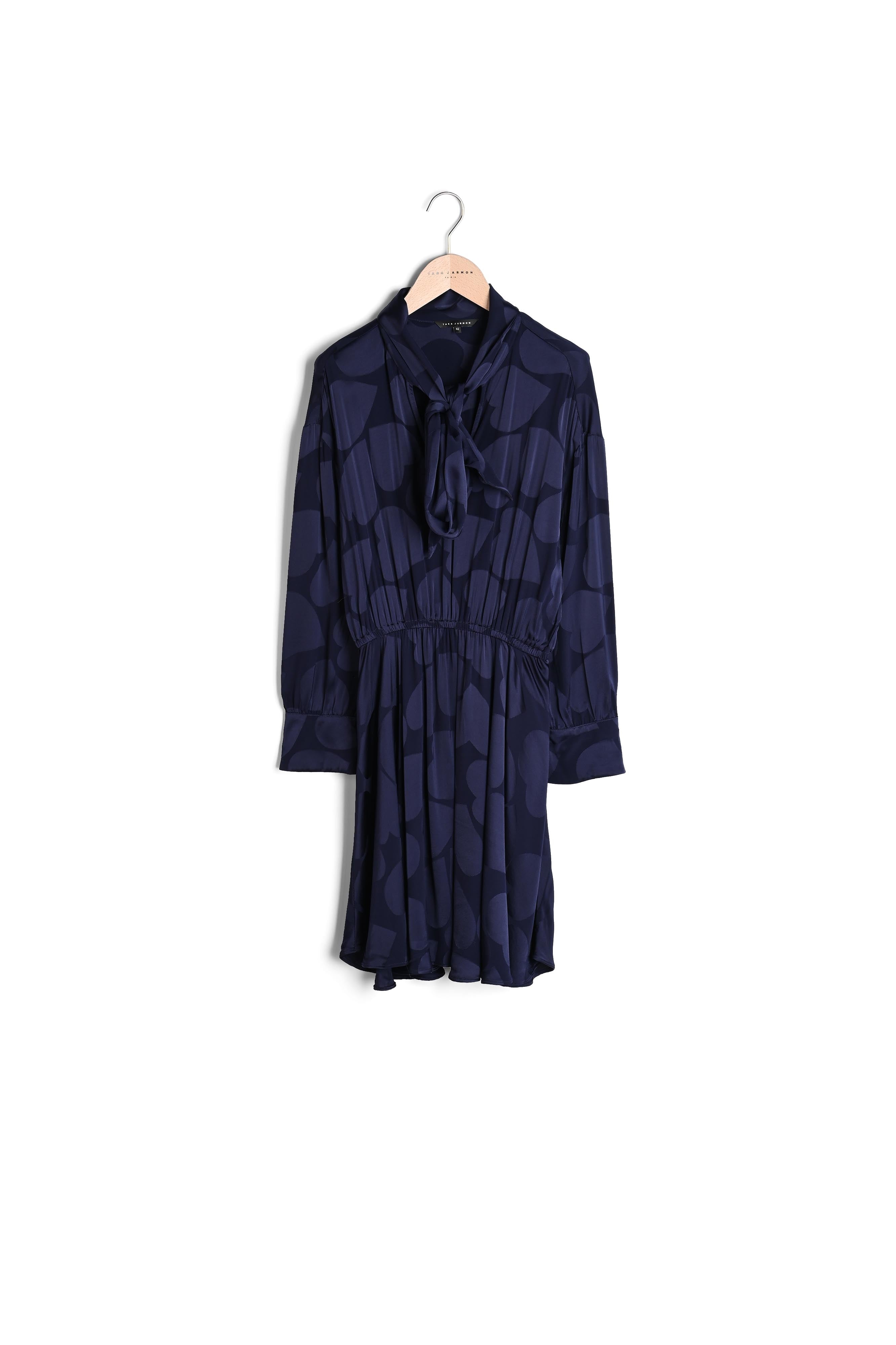 Robe courte Renée bleu nuit en viscose satinée imprimé coeurs Faume - seconde main