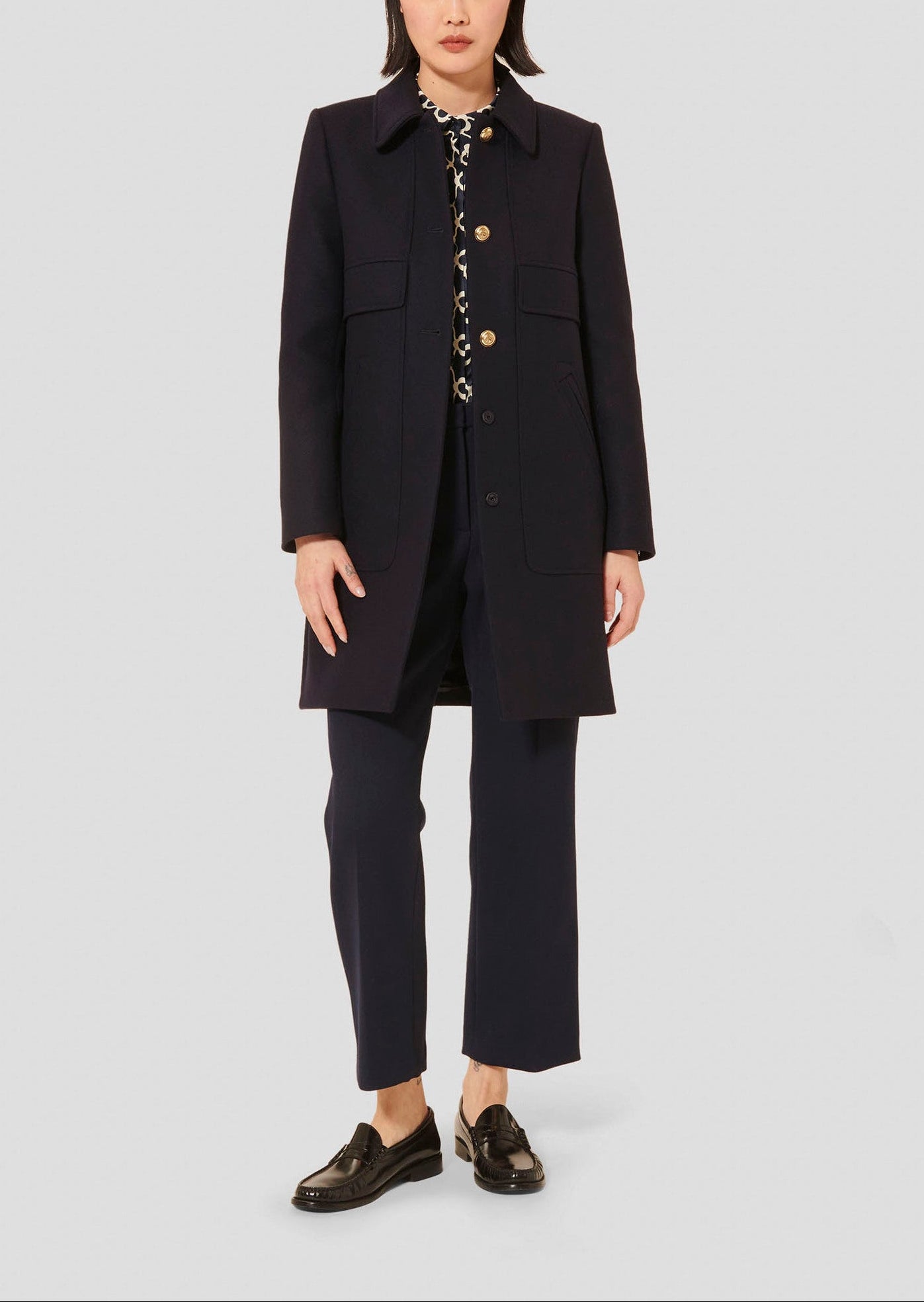 Manteau bleu nuit en drap caban Marley Faume - seconde main