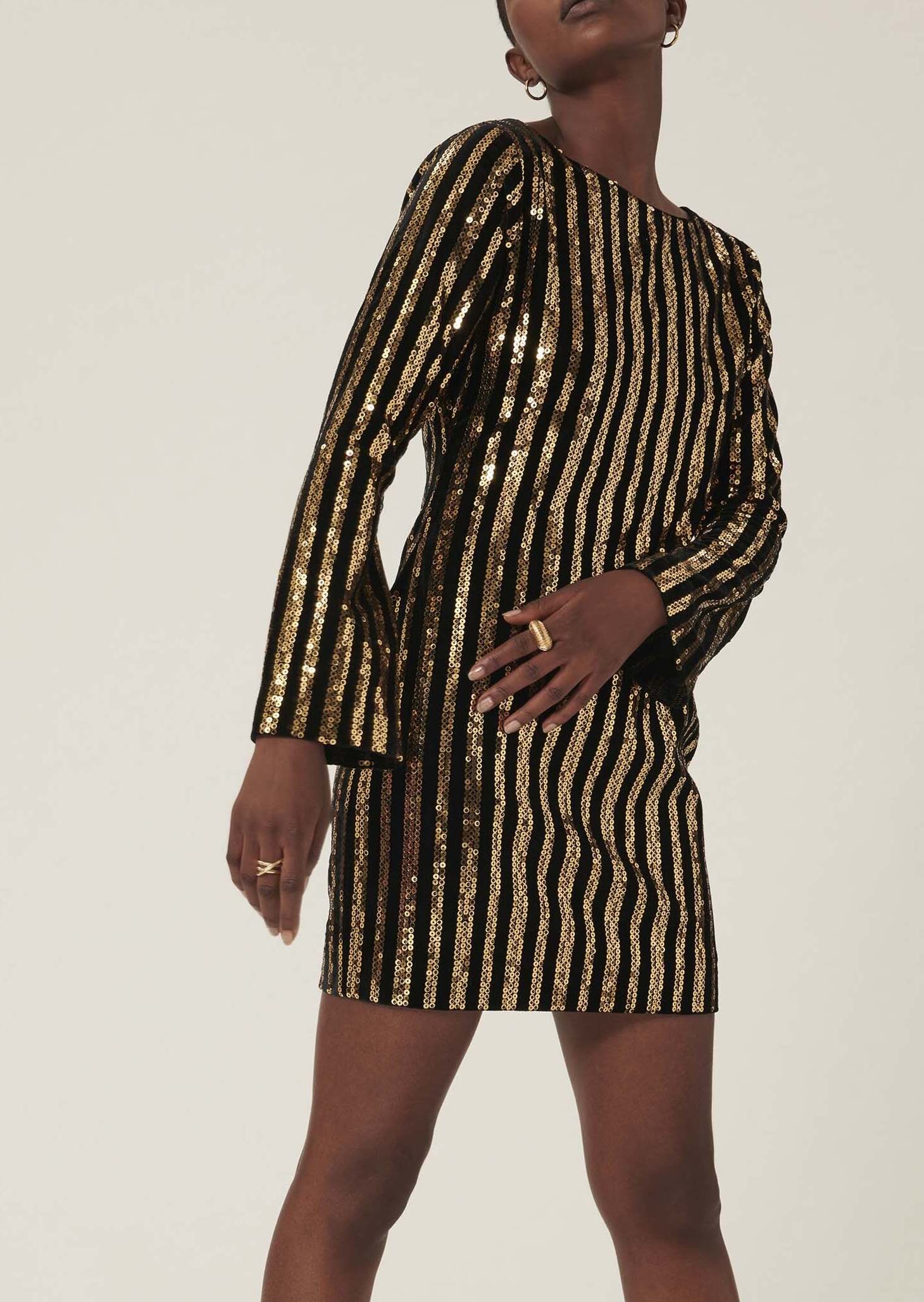 Robe Rory rayée noire et paillettes gold 