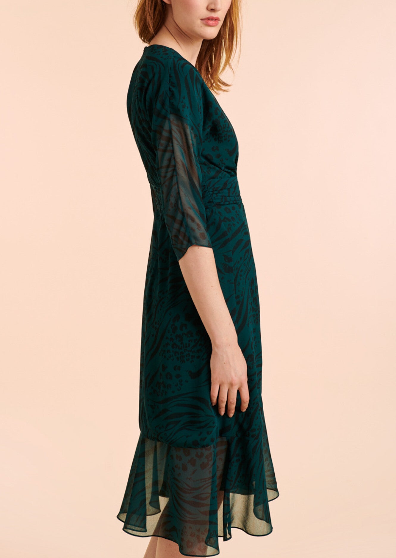 Robe mi-longue Romanella imprimé animal en georgette Faume - seconde main