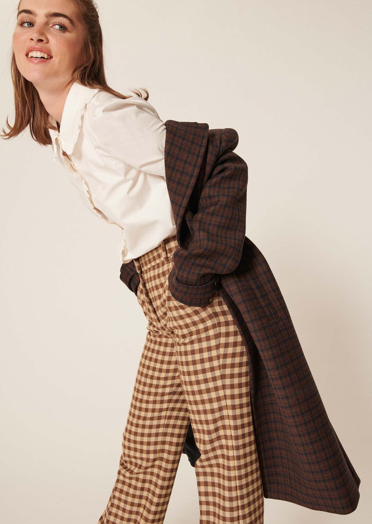 Manteau Majestueux marron à carreaux en laine Faume - seconde main