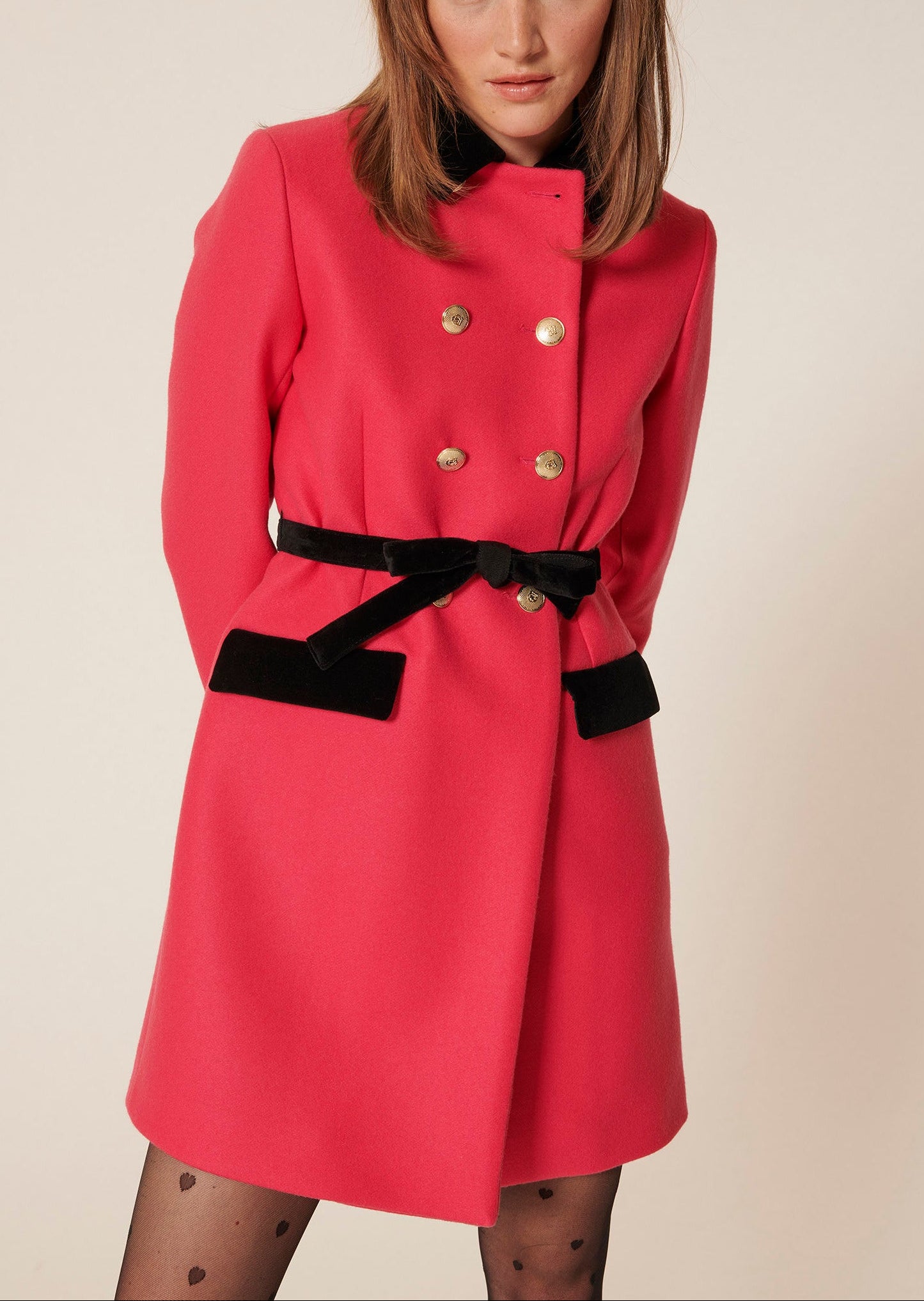 Manteau Medellin rose en drap de laine Faume - seconde main