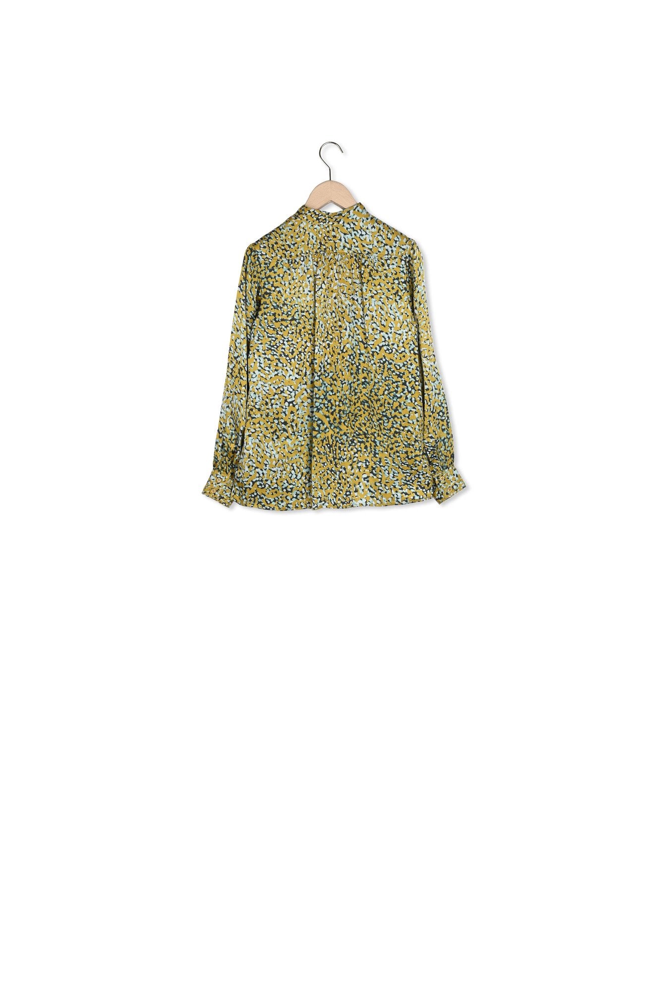 Blouse Tiberine imprimé aqua gold sur satin viscose Faume - seconde main