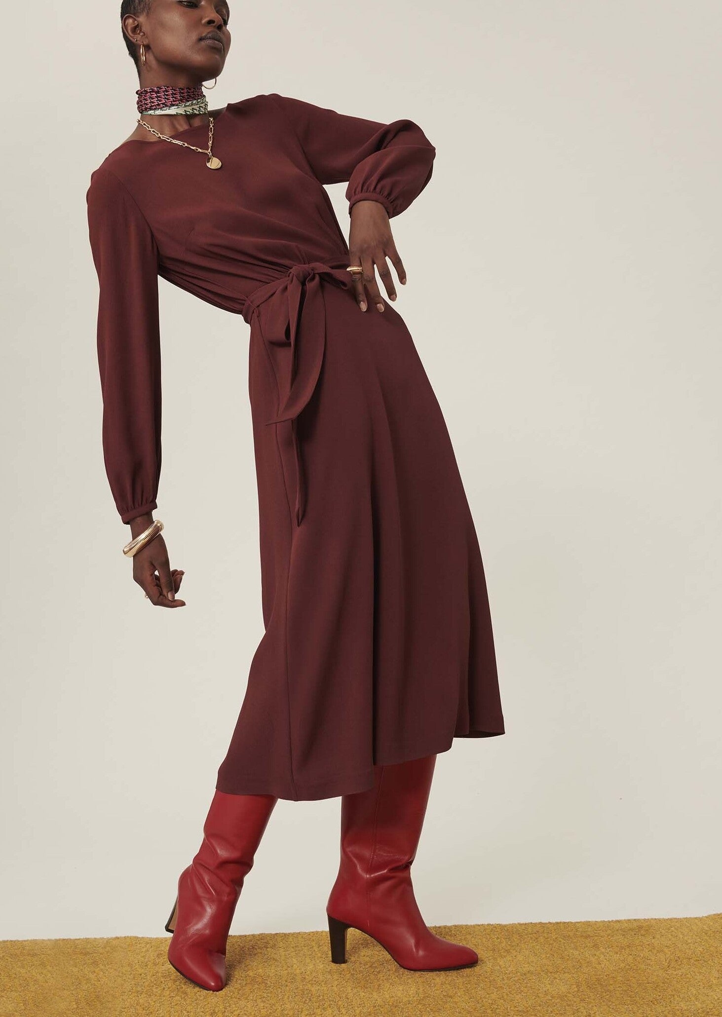 Robe Rilly bordeaux en crêpe envers satin Faume - seconde main