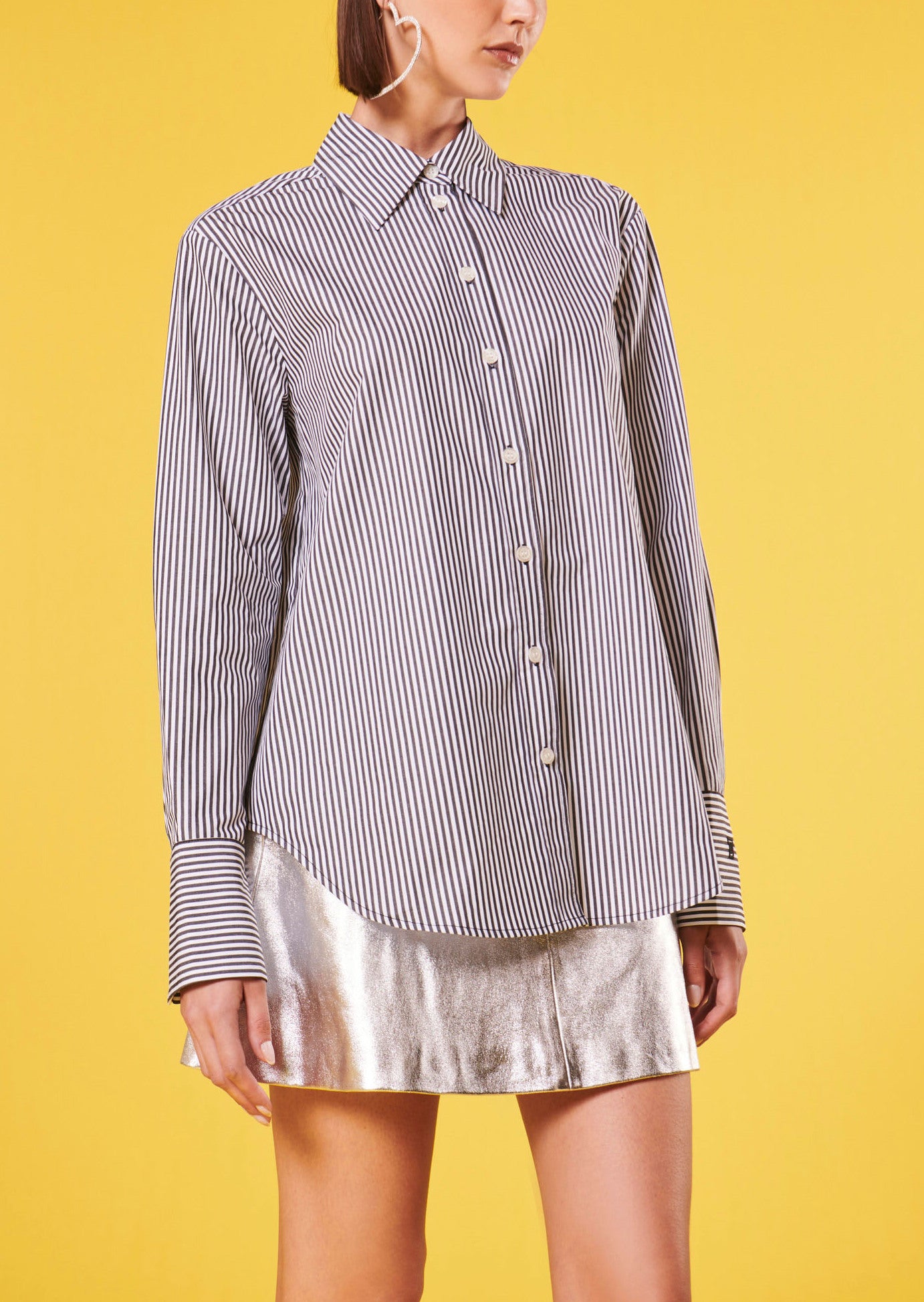 Chemise Clarence noire à rayures en popeline Faume - seconde main