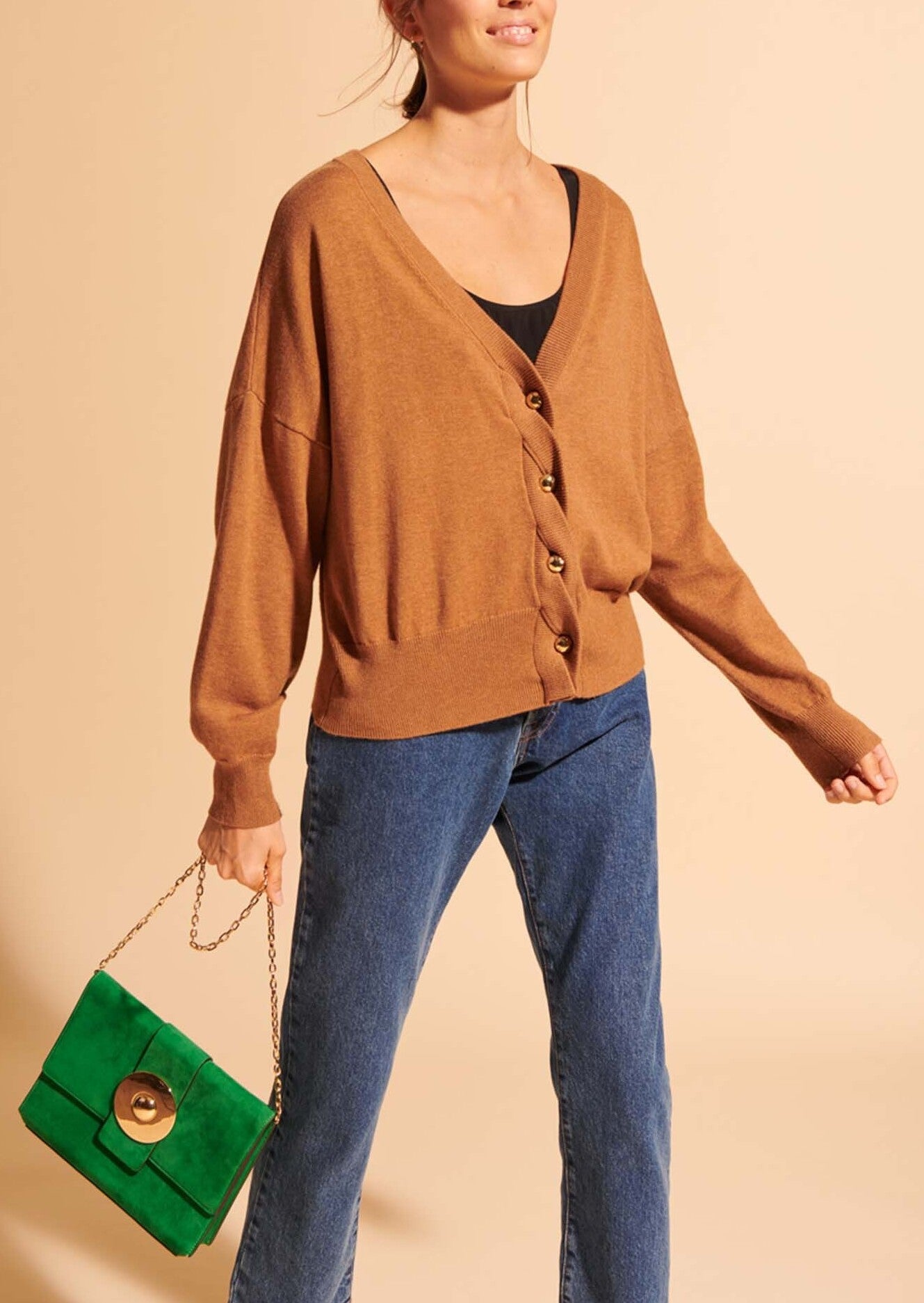 Cardigan Nick oversized camel avec détail de tresse Faume - seconde main