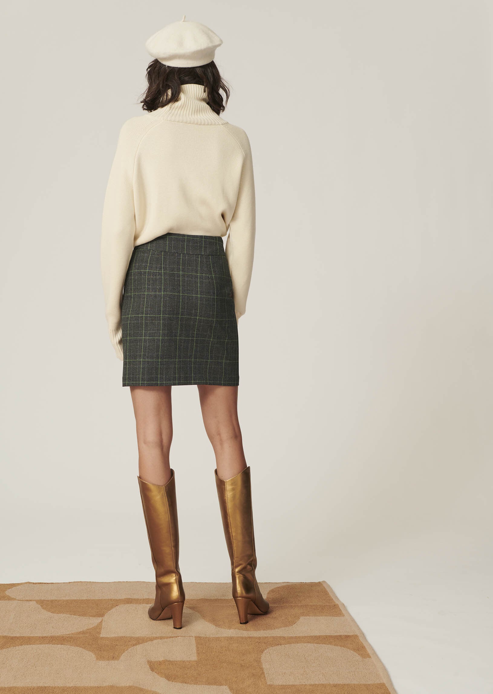 Jupe Jacqueline gris foncé imprimée Prince de Galles vert Faume - seconde main