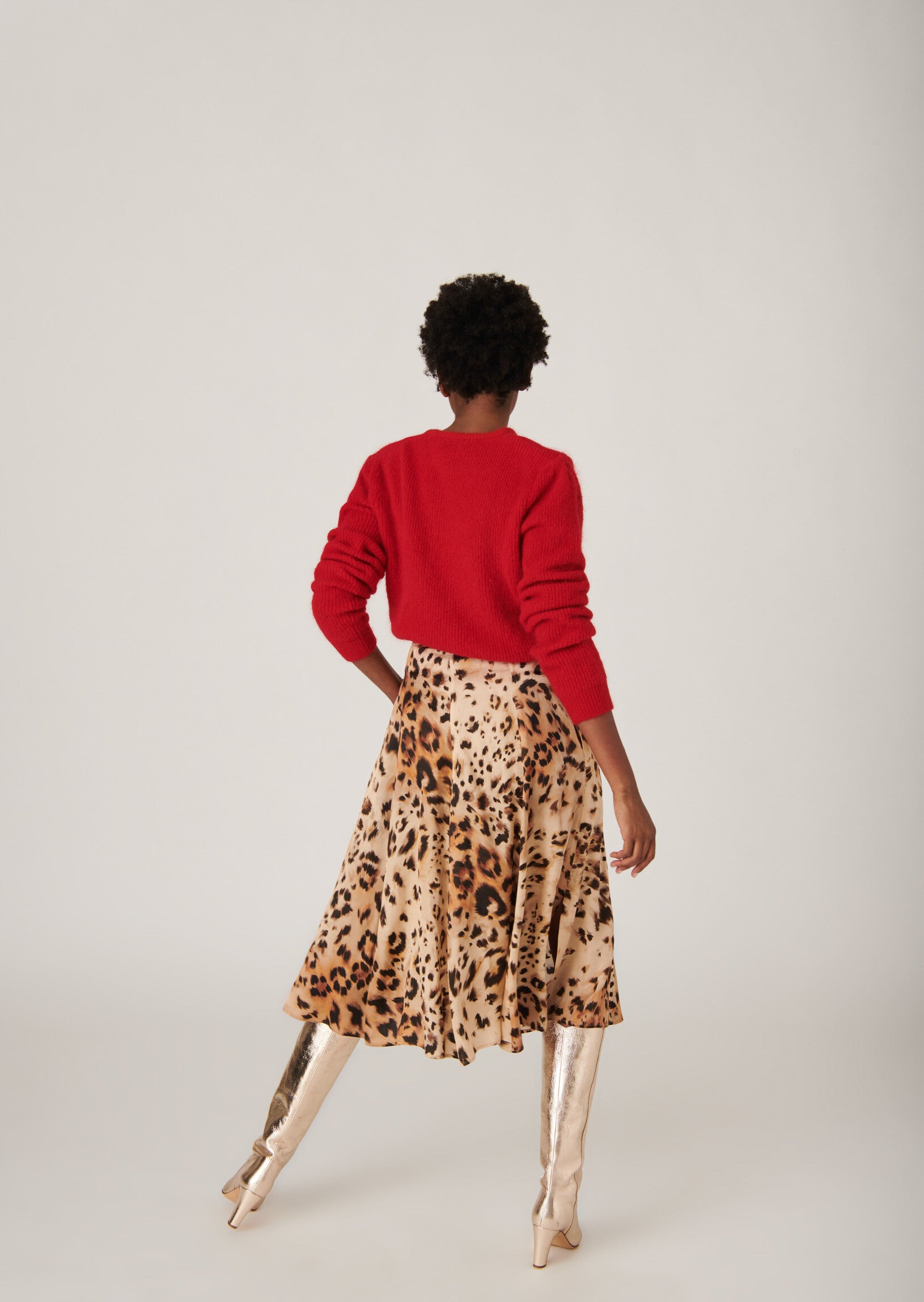 Jupe Jessa boutonnée en satin viscose léopard Faume - seconde main