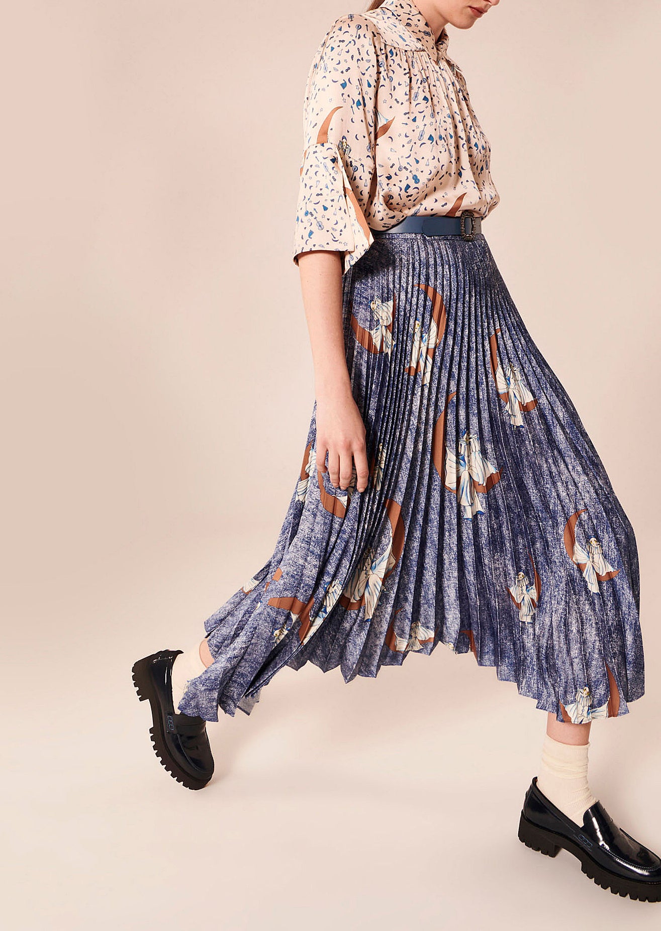 Jupe Jemma bleue imprimé Pierrot Faume - seconde main