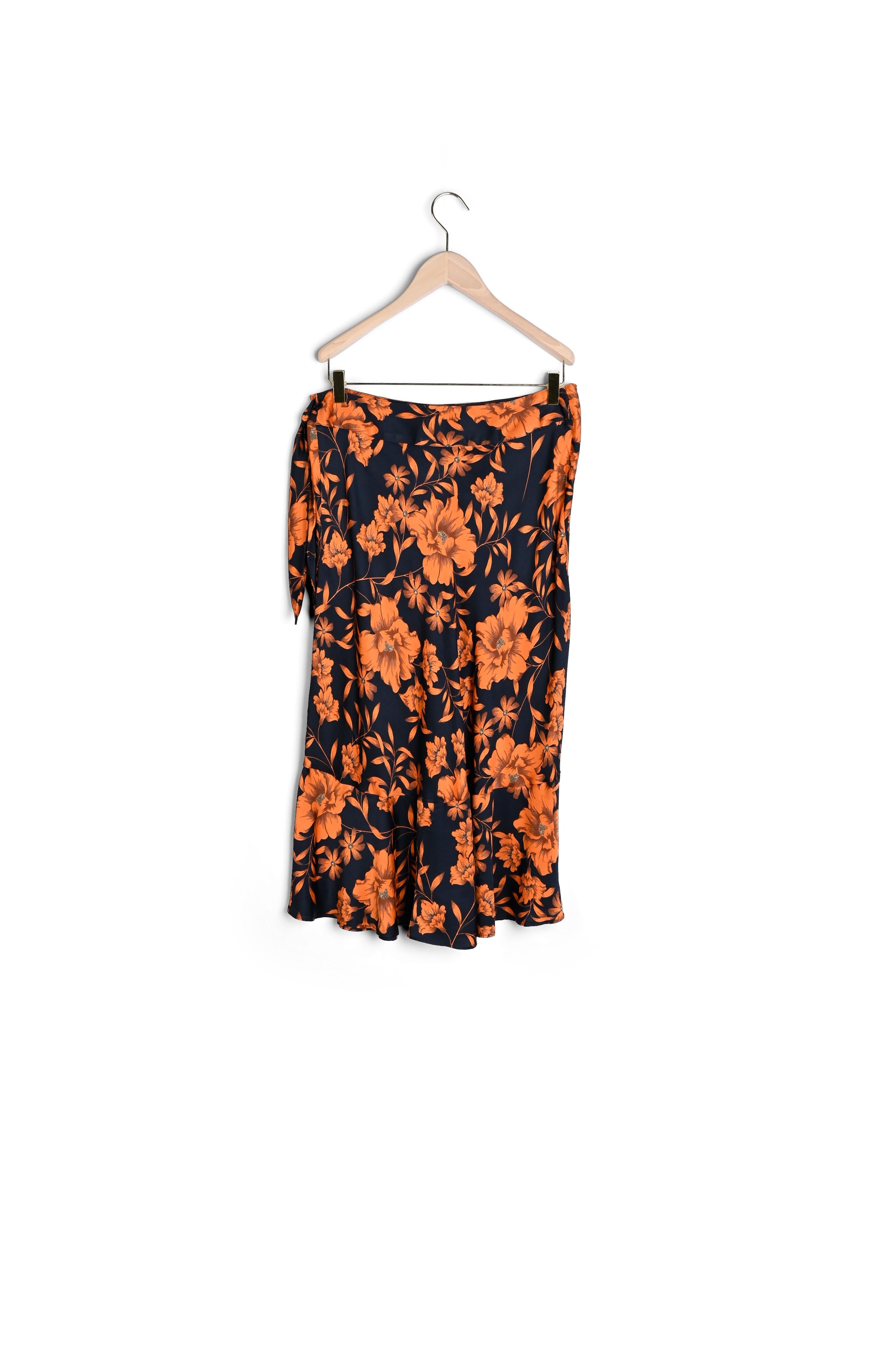 Jupe Jen bleu nuit imprimé fleur d'Hawaï en viscose satiné Faume - seconde main