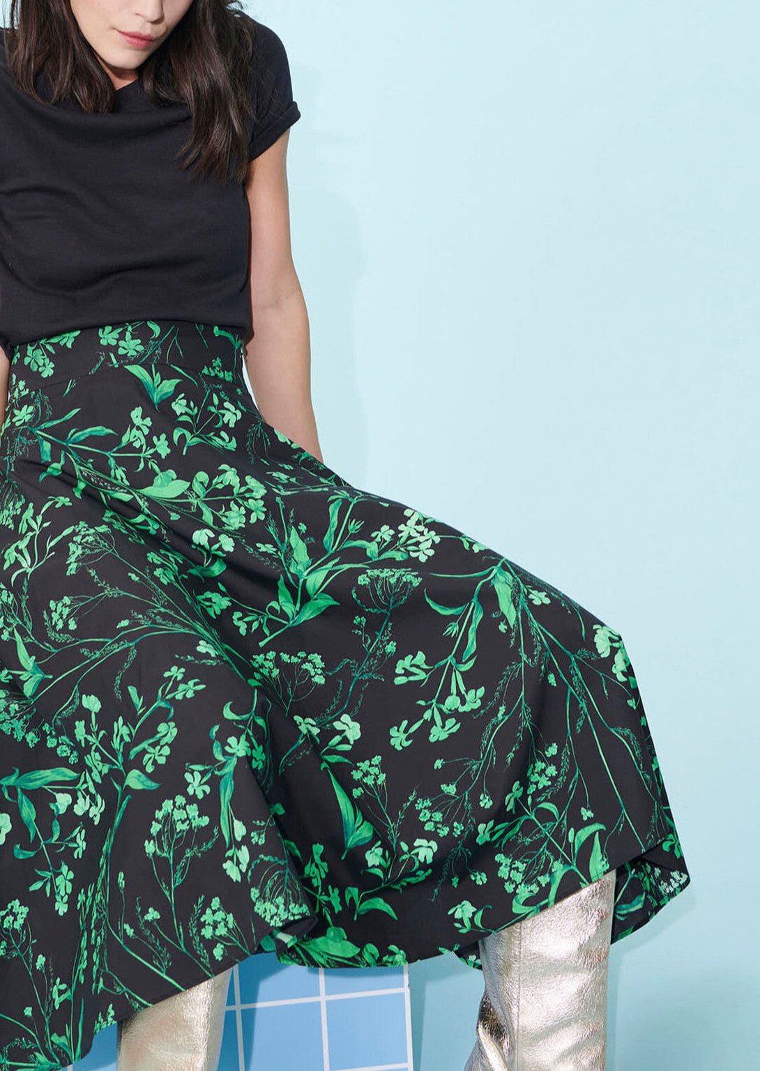 Jupe Jeanette noire imprimé fleuri en popeline de coton Faume - seconde main