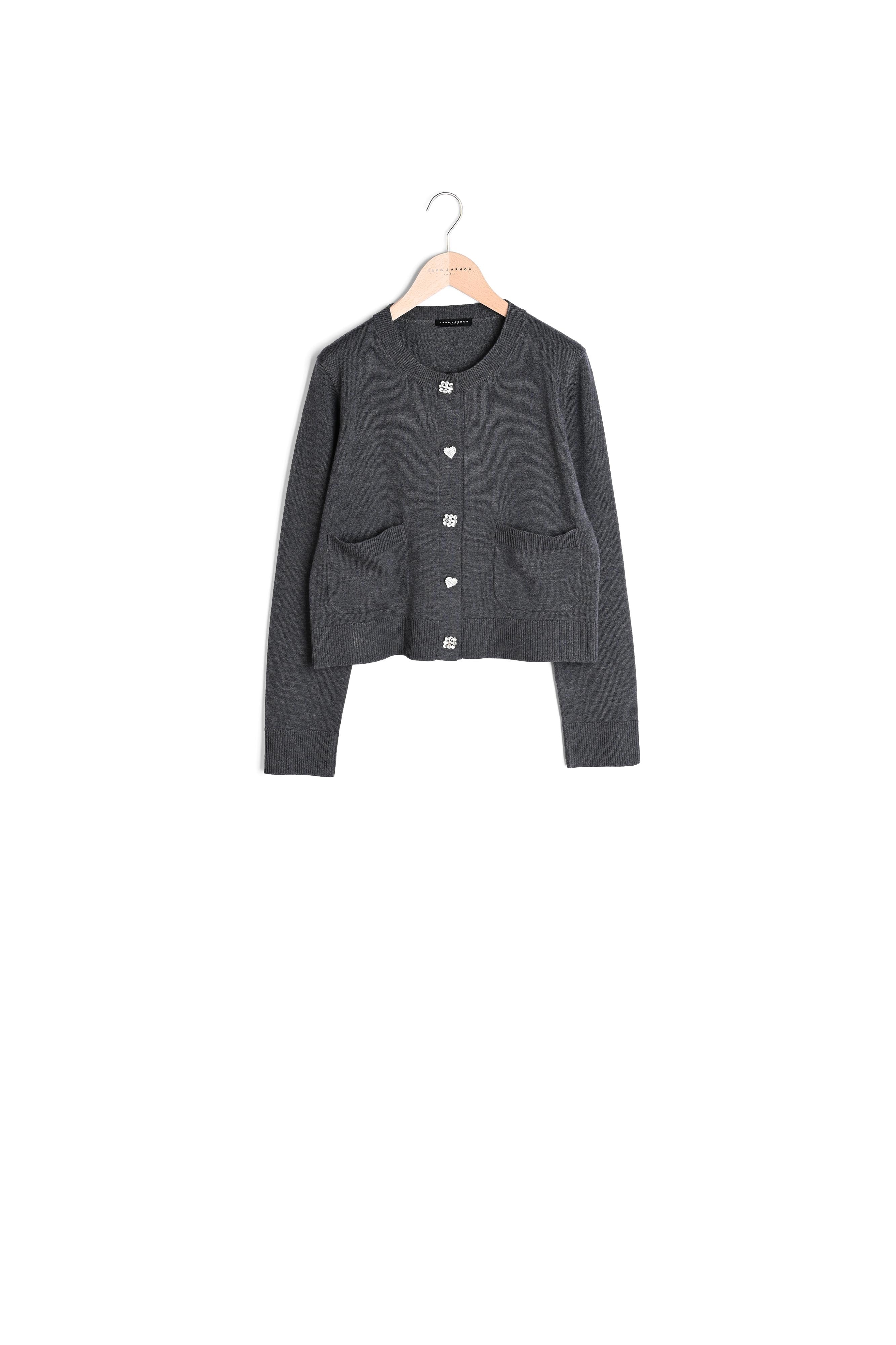 Gilet Gyslain gris moyen chiné en laine Faume - seconde main