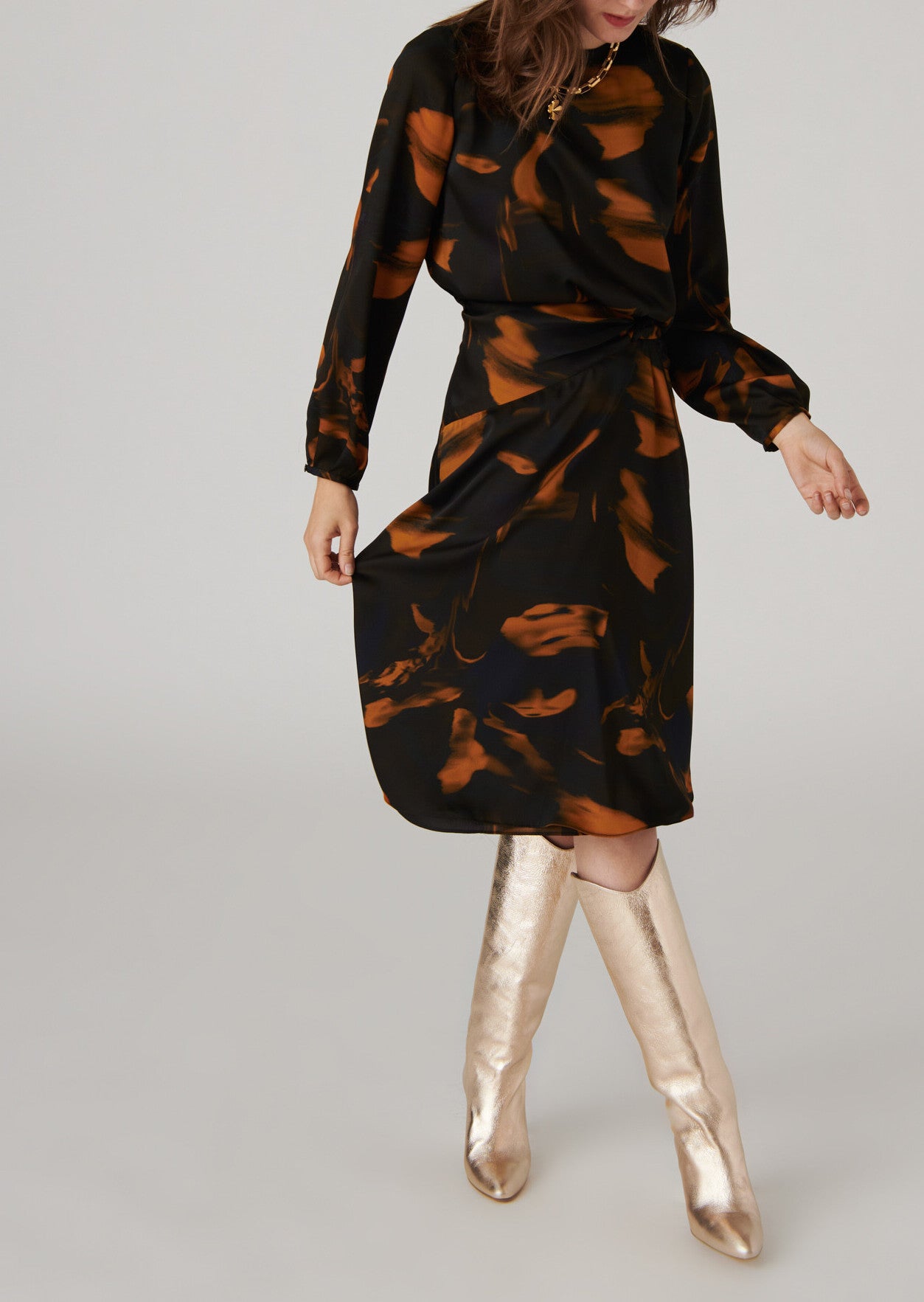 Jupe drapée Jamie kaki imprimé ondes sur twill Faume - seconde main