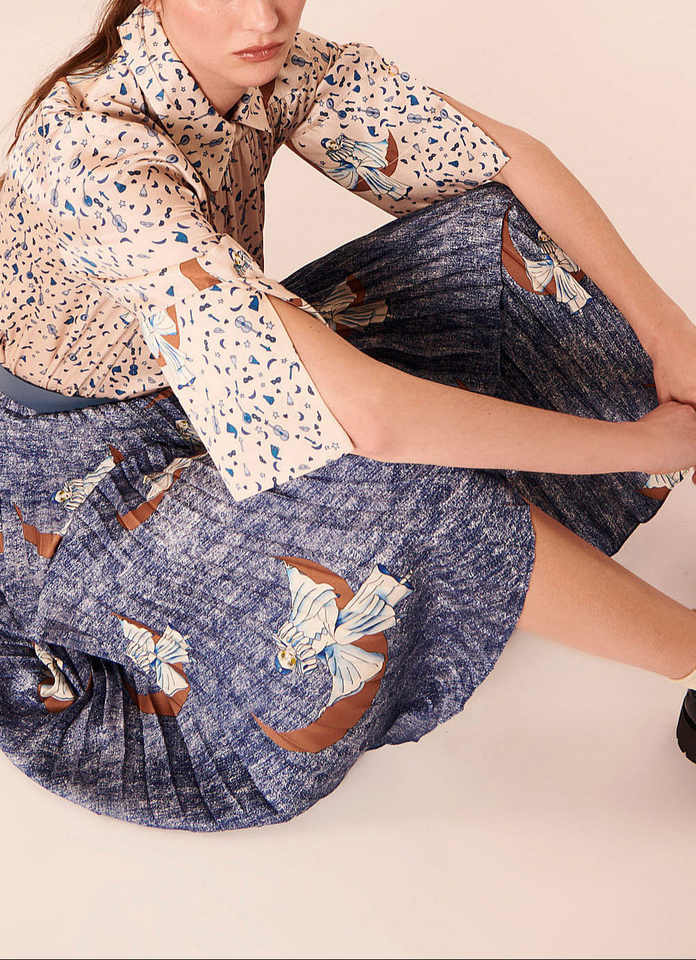 Jupe Jemma bleue imprimé Pierrot Faume - seconde main