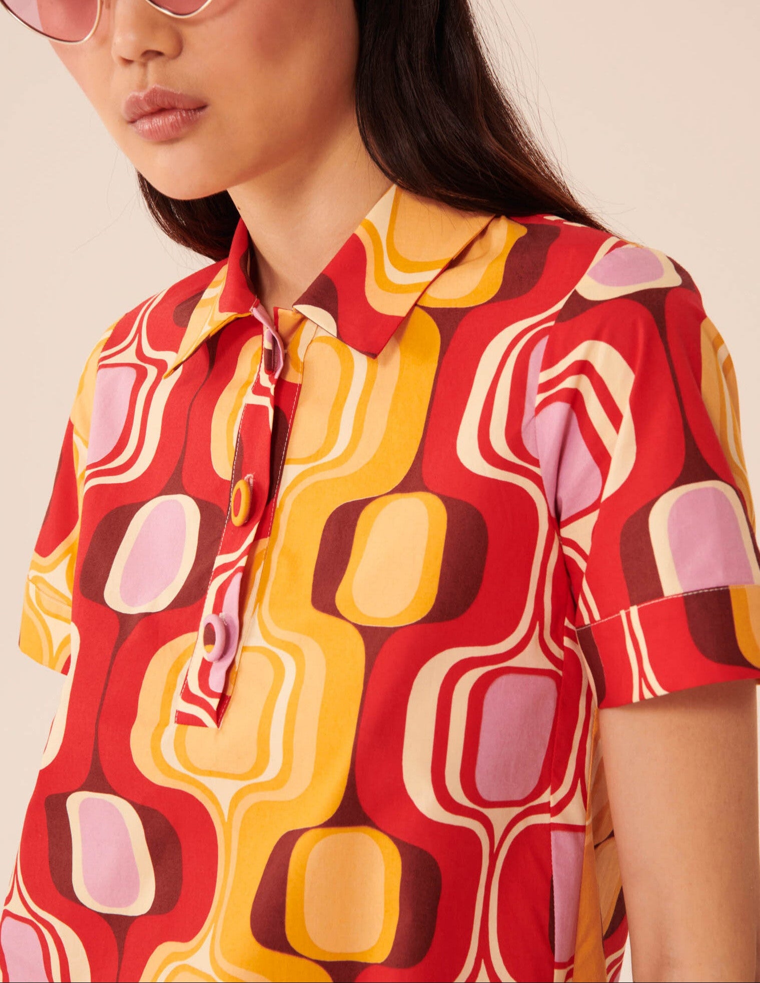 Robe Ritournella rouge imprimé rétro en popeline Faume - seconde main