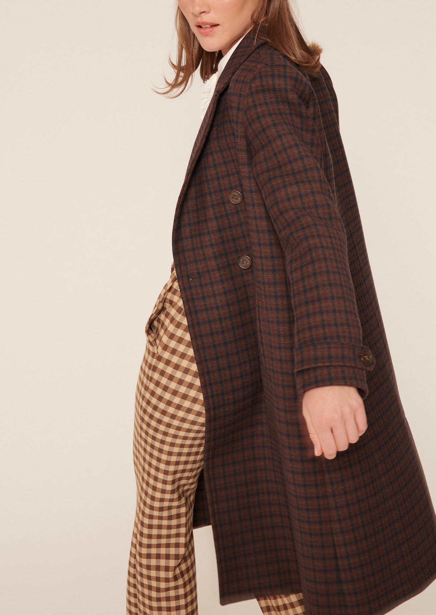 Manteau Majestueux marron à carreaux en laine Faume - seconde main