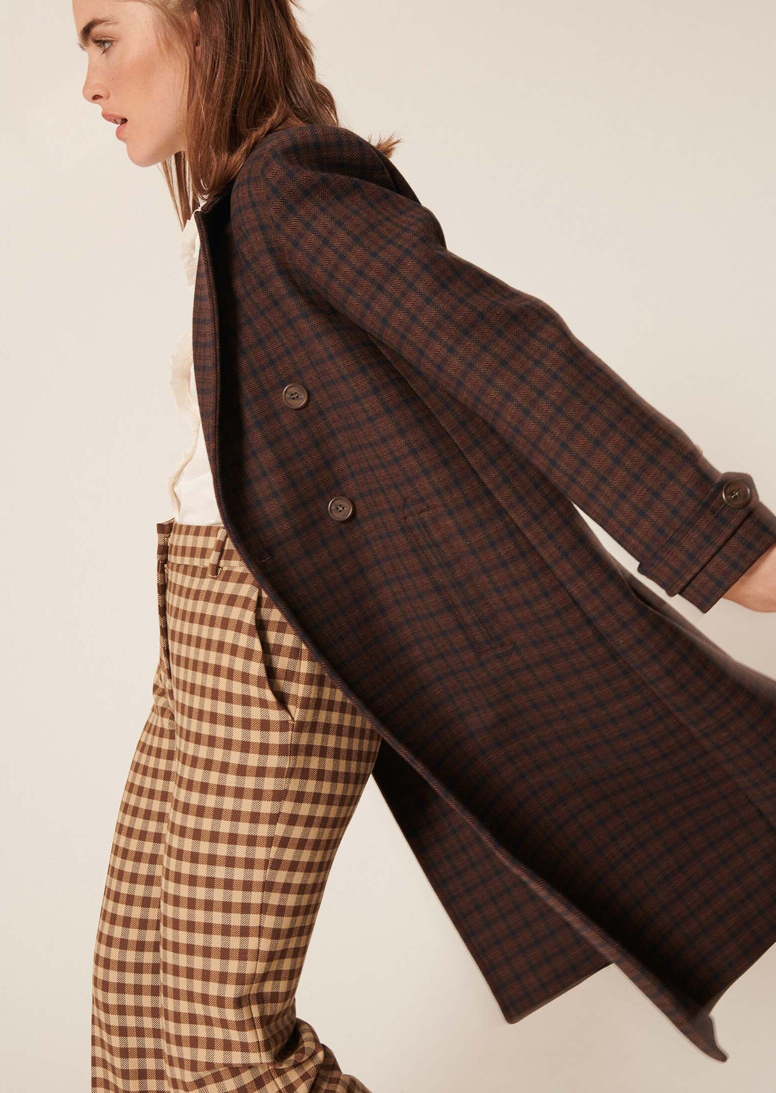 Manteau Majestueux marron à carreaux en laine Faume - seconde main