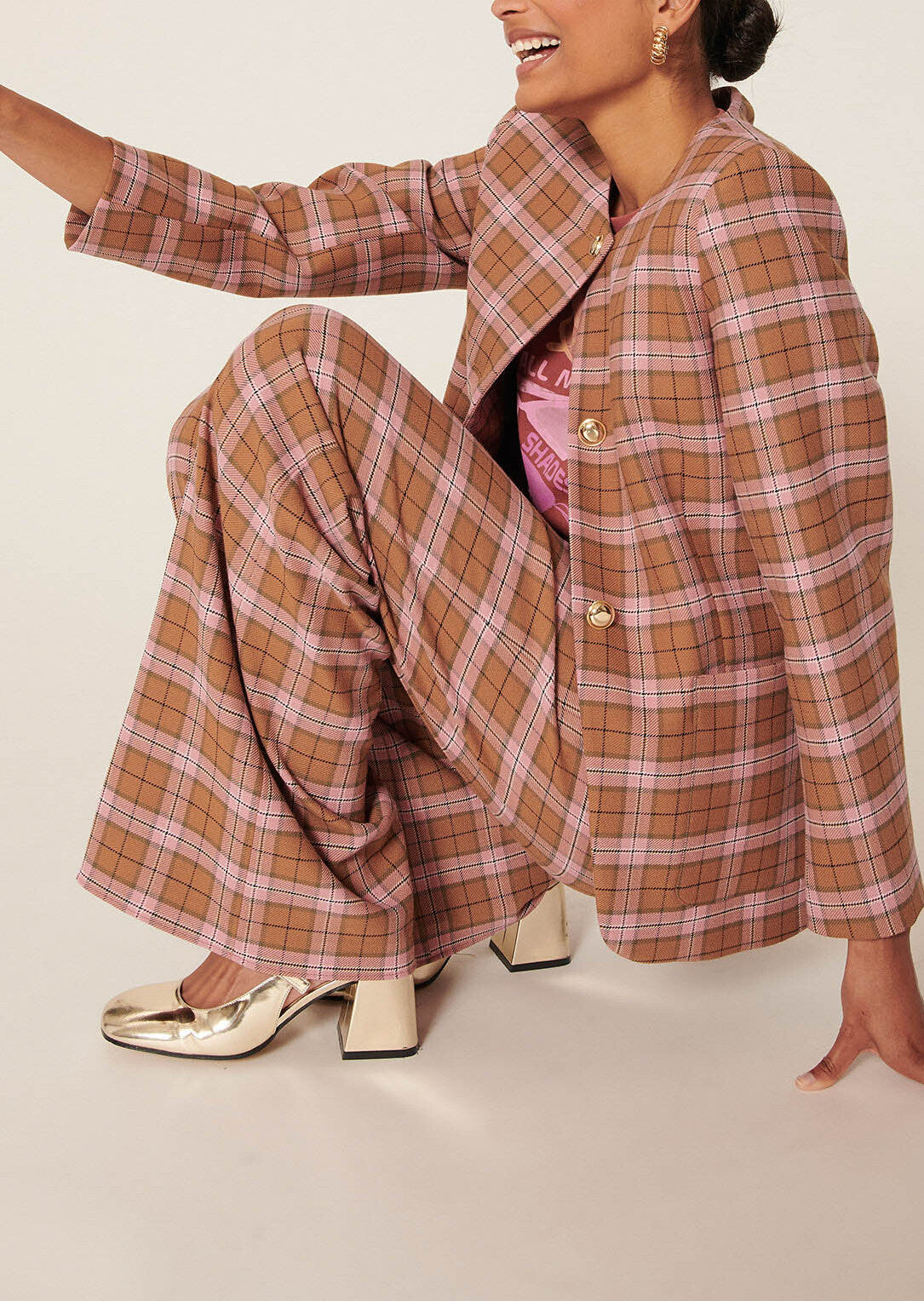 Veste Vericka rose en tartan Faume - seconde main