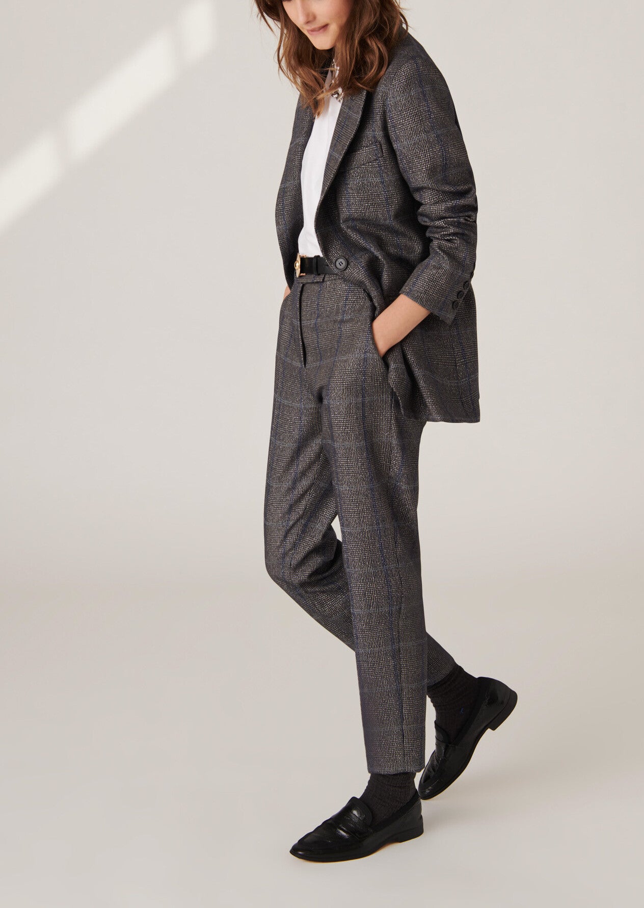 Pantalon Paul en tartan lurex bleu nuit et gris Faume - seconde main