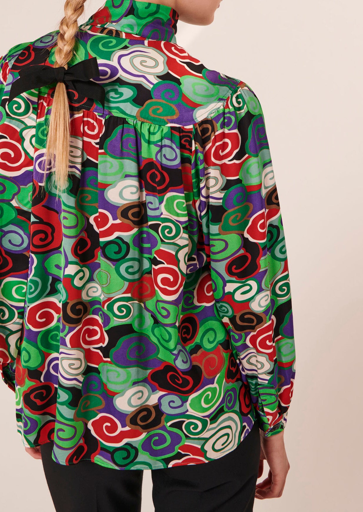 Top Titien vert imprimé en satin fluide Faume - seconde main