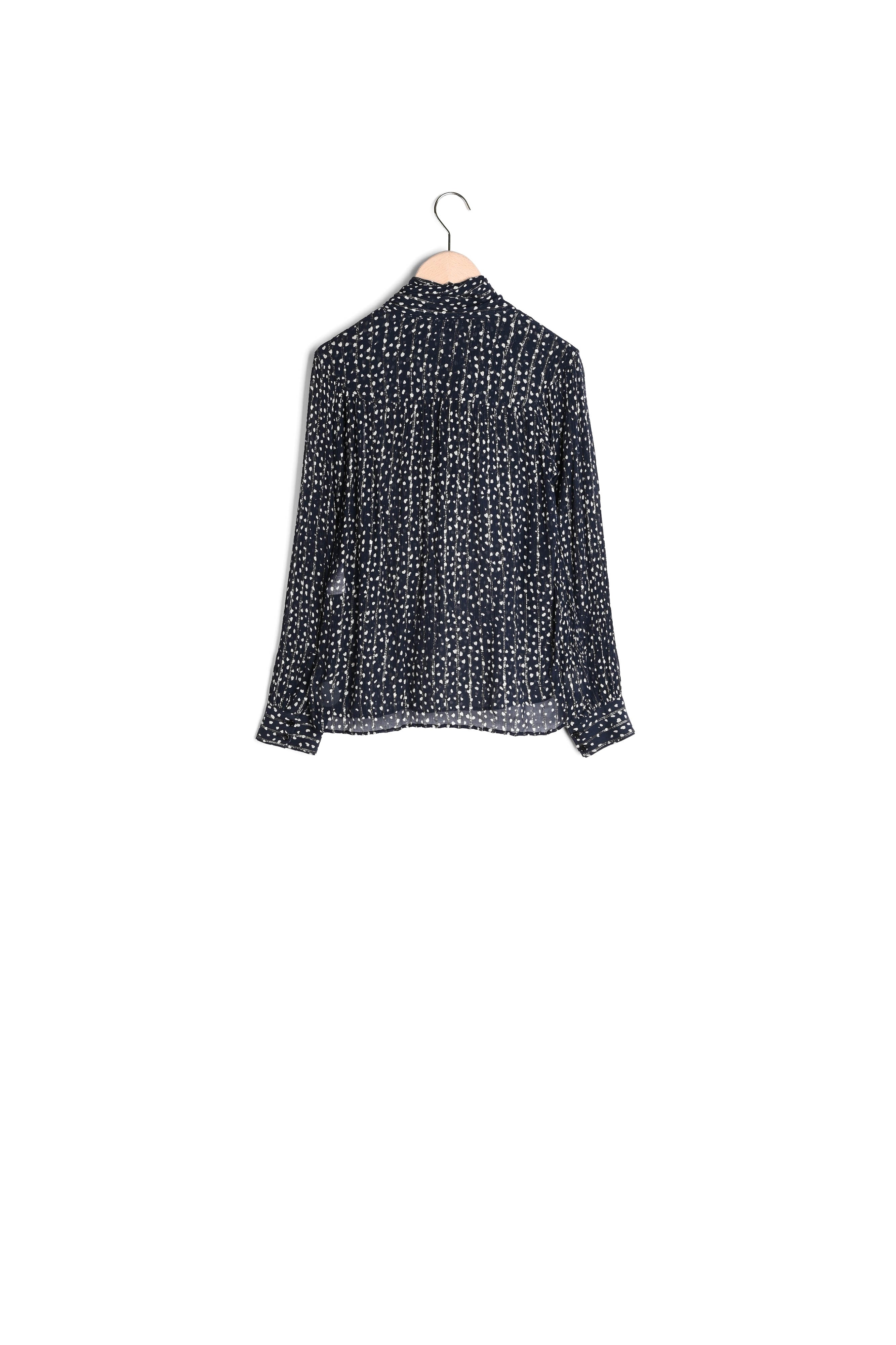 Blouse lavallière Titien imprimé pois coeurs sur viscose crépon lurex noire Faume - seconde main