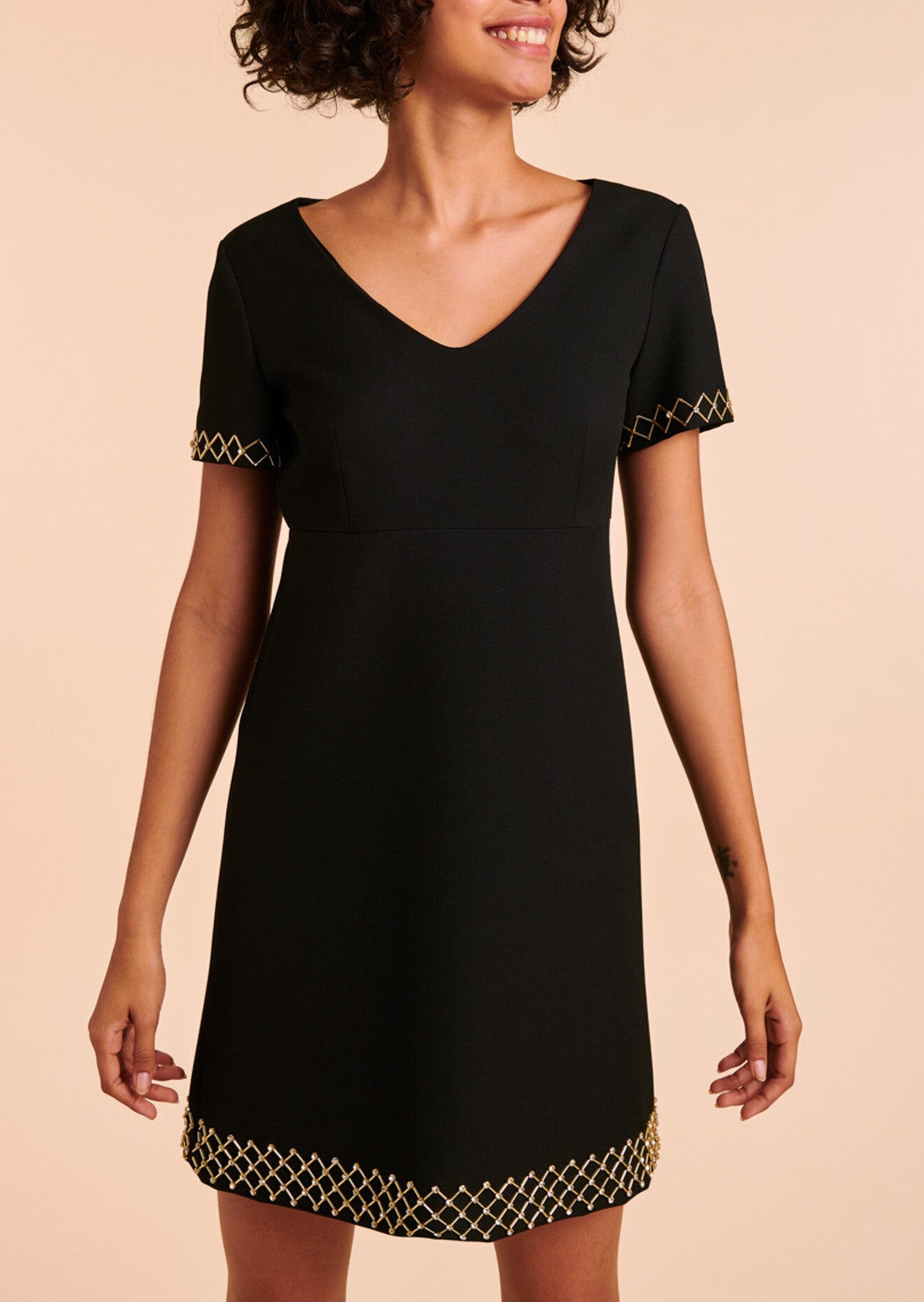 Robe Rachelle noire détail bijoux en toile gabardine Faume - seconde main