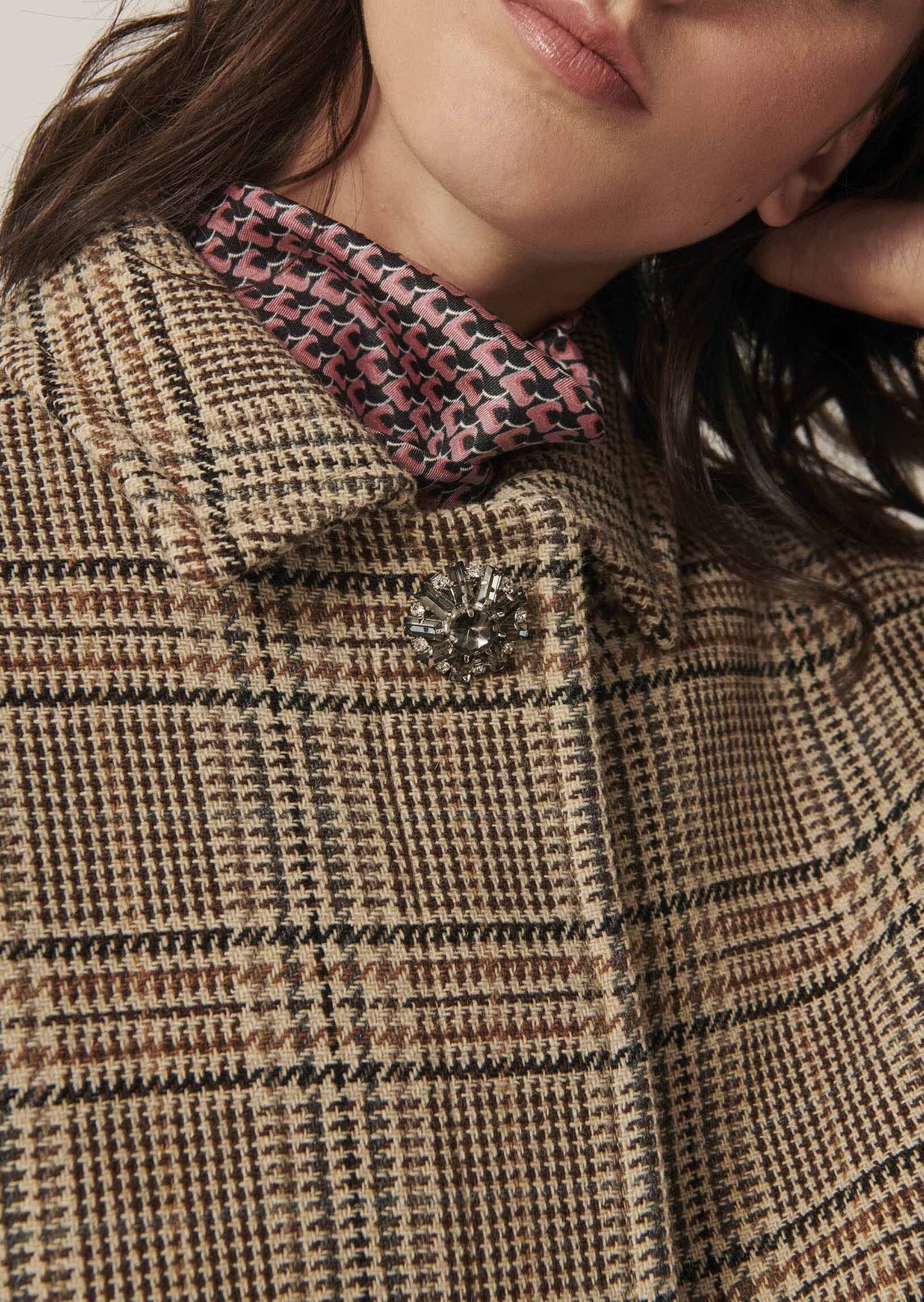 Manteau Mallorie tartan beige en laine Faume - seconde main