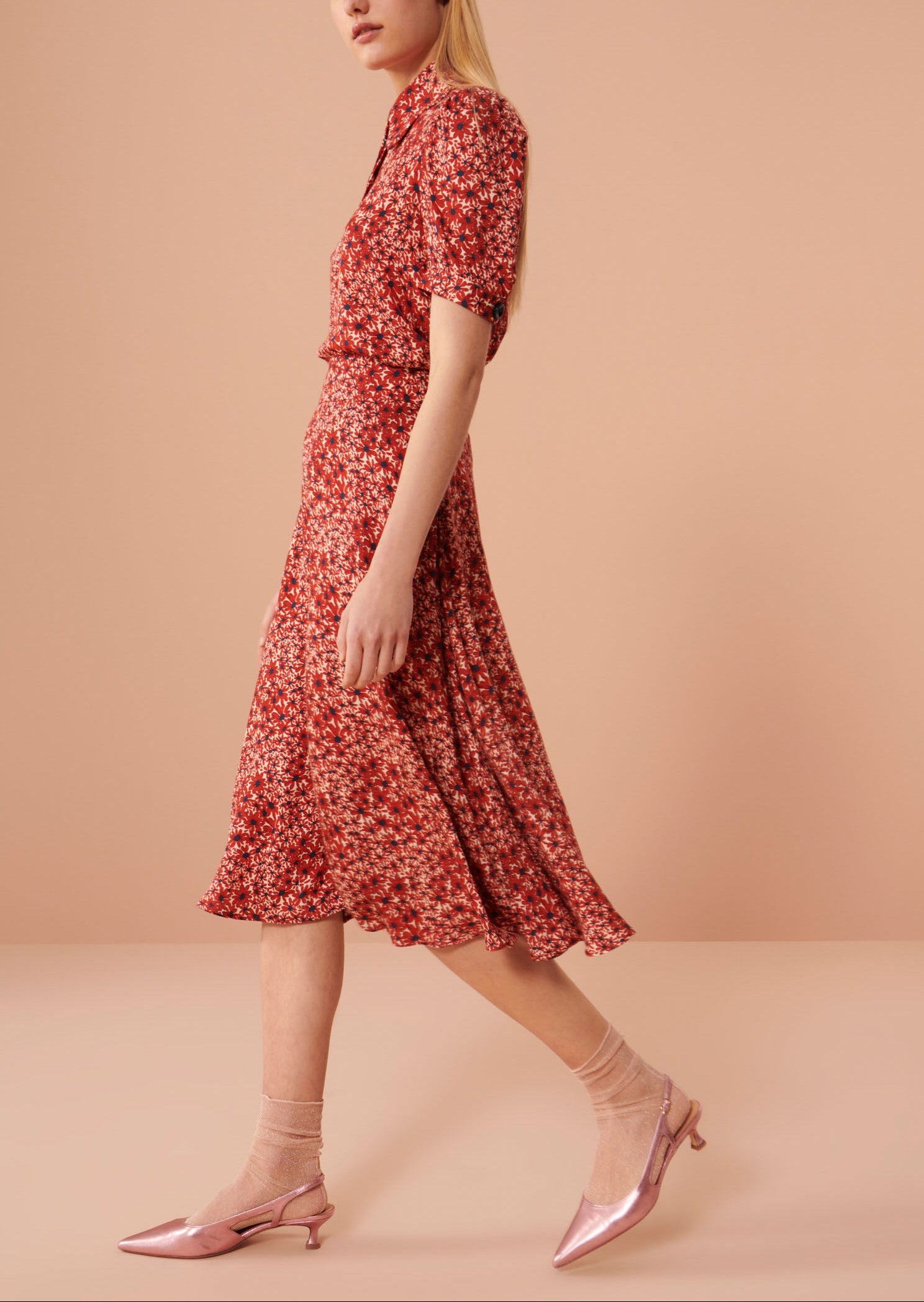 Jupe Jeannette rouge imprimé petites fleurs Faume - seconde main