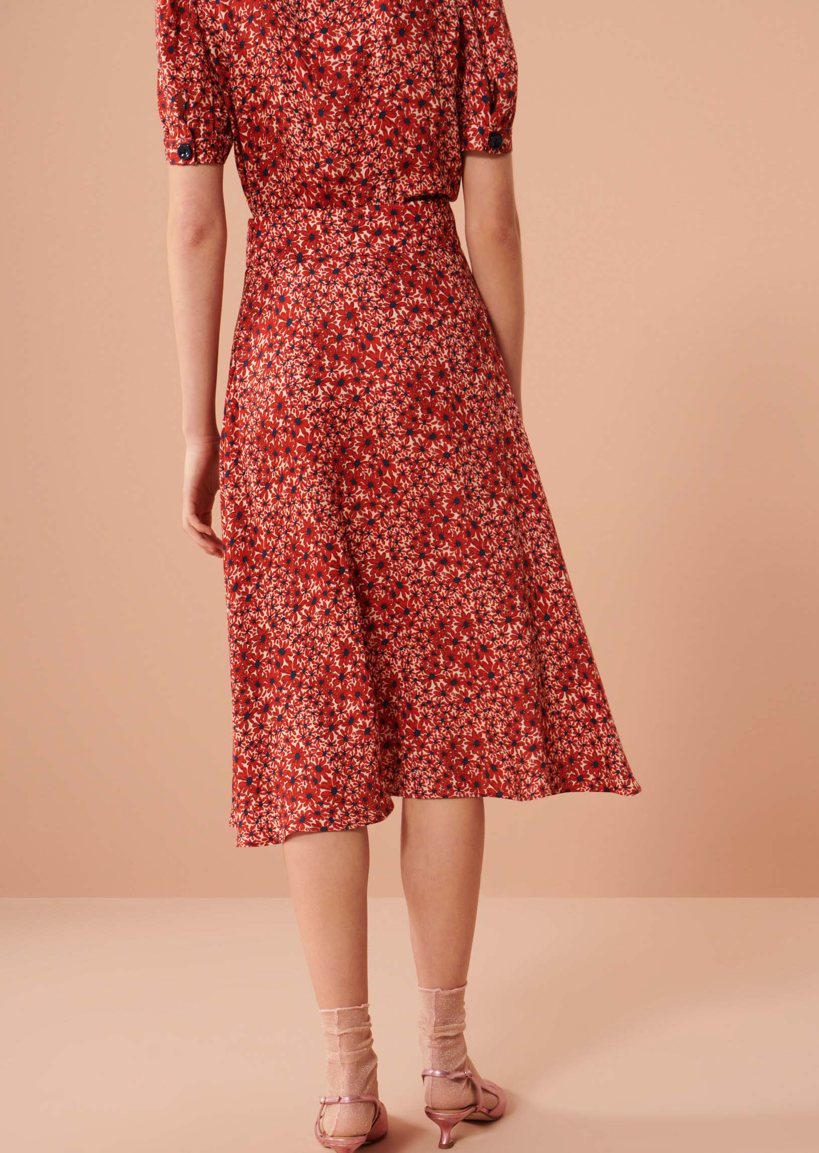 Jupe Jeannette rouge imprimé petites fleurs Faume - seconde main