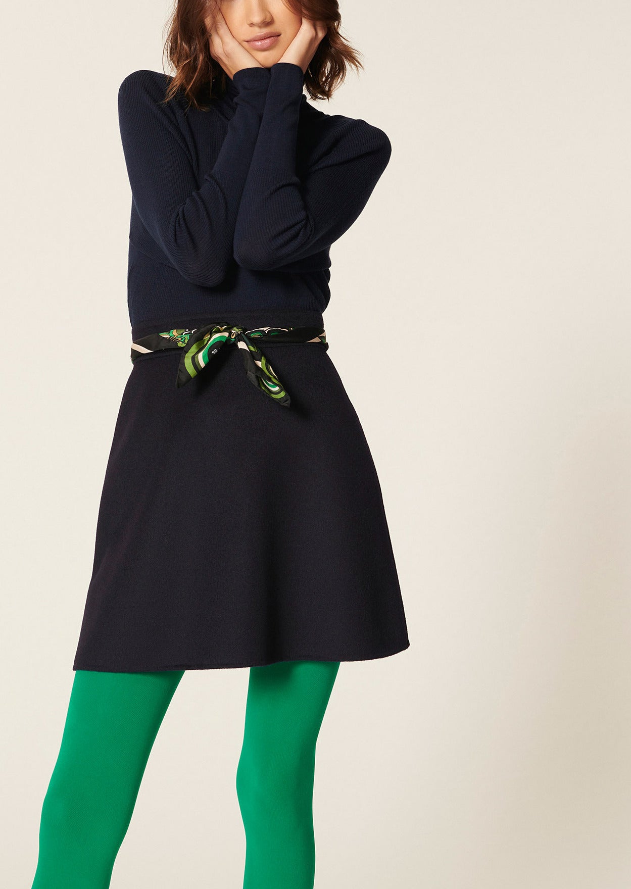 Jupe Jaina bleu nuit en laine double face Faume - seconde main