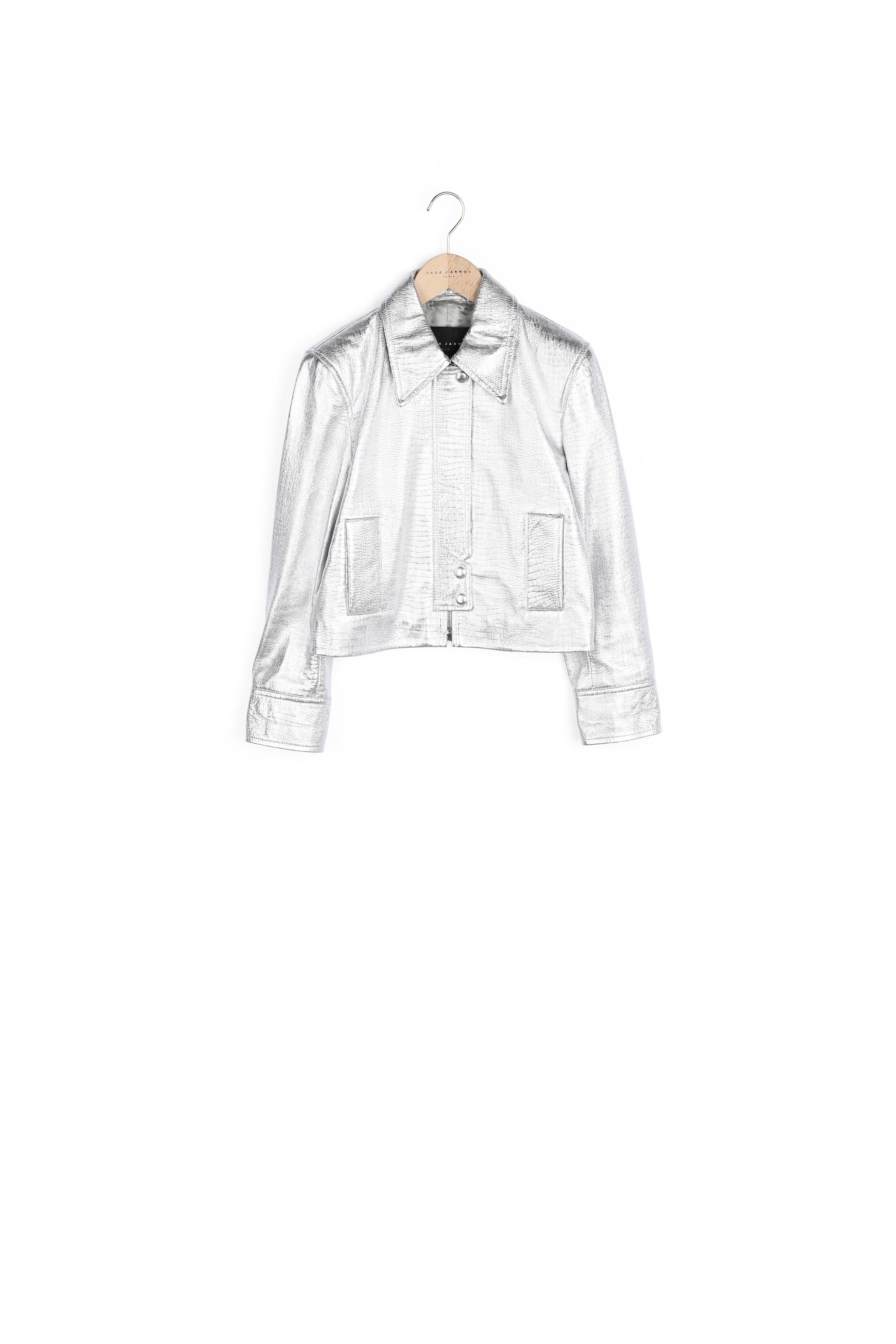 Veste Valente argentée en cuir effet croco Faume - seconde main