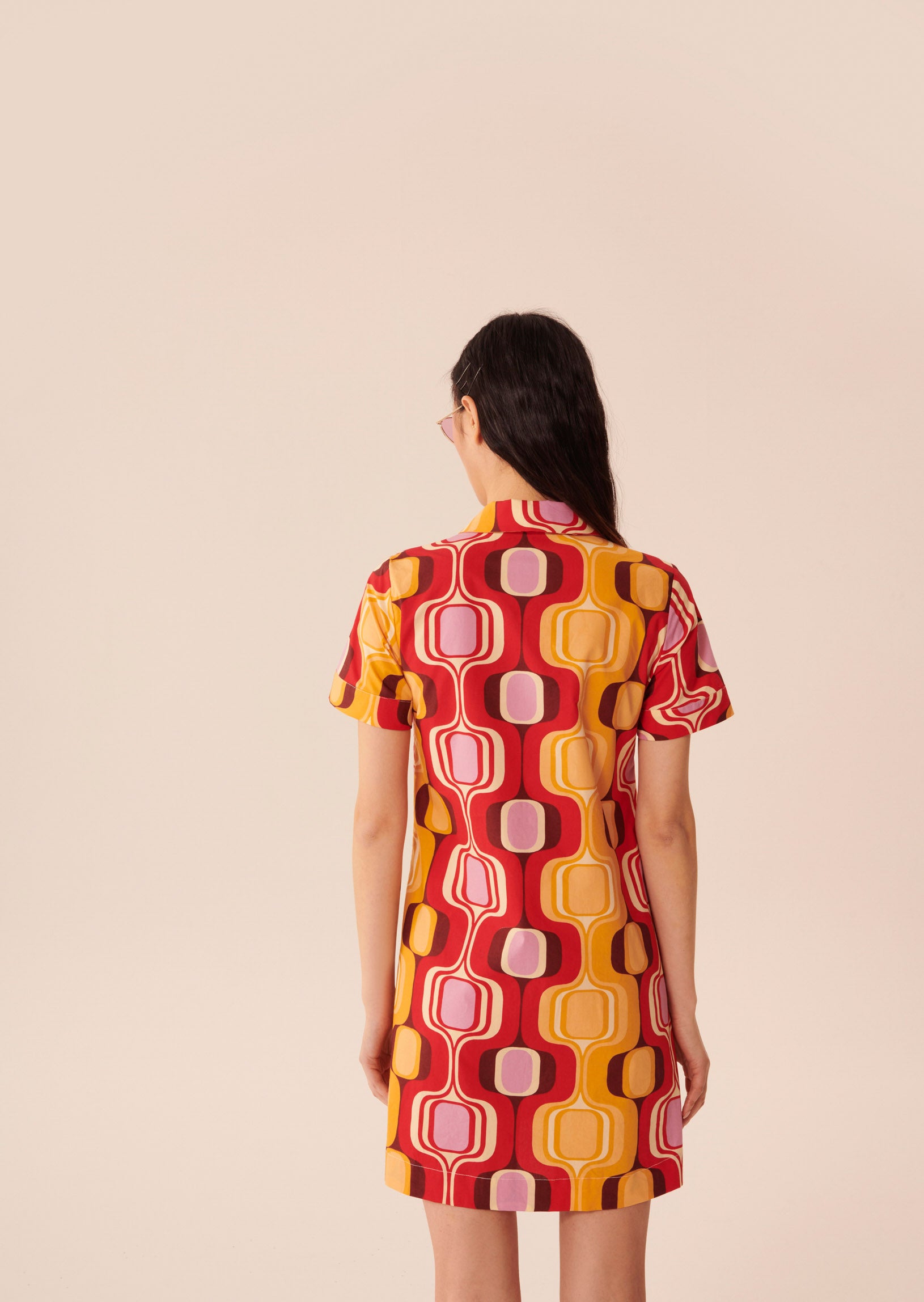 Robe Ritournella rouge imprimé rétro en popeline Faume - seconde main