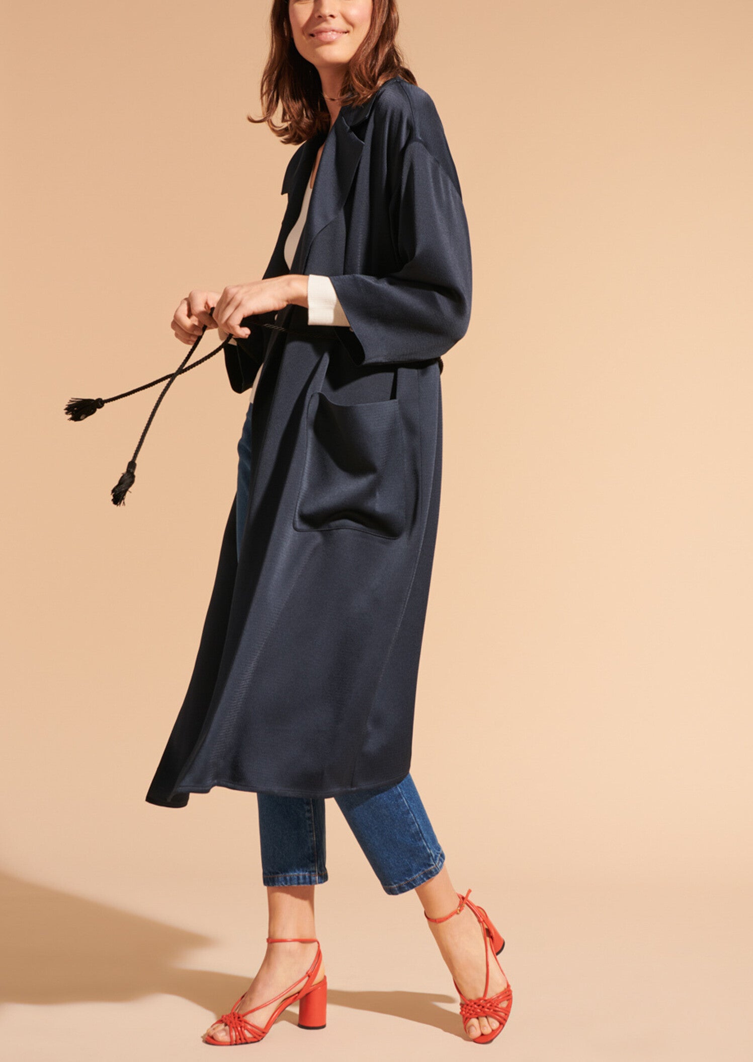 Veste fluide Marguerite bleu nuit en crêpe martelé Faume - seconde main