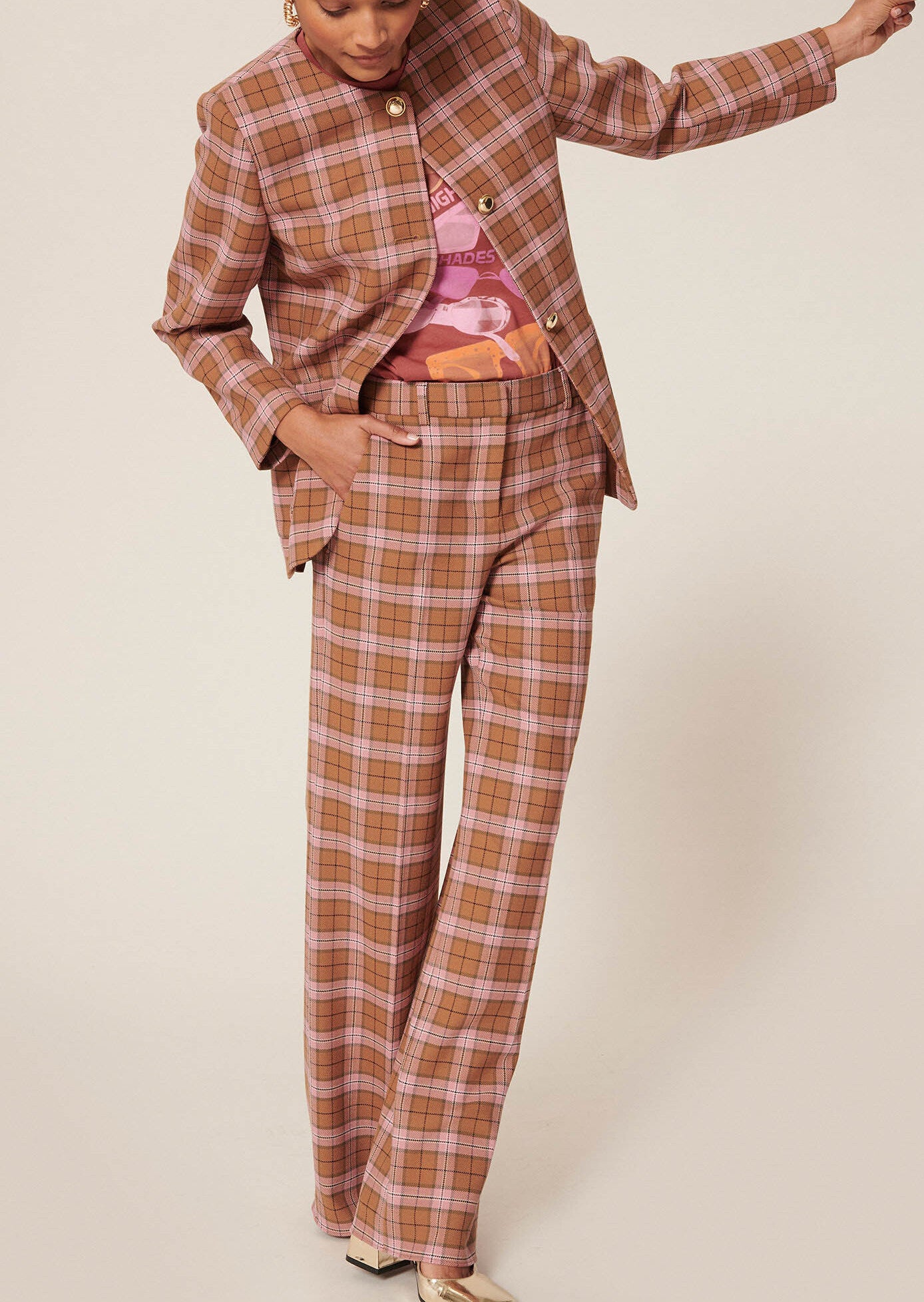 Veste Vericka rose en tartan Faume - seconde main