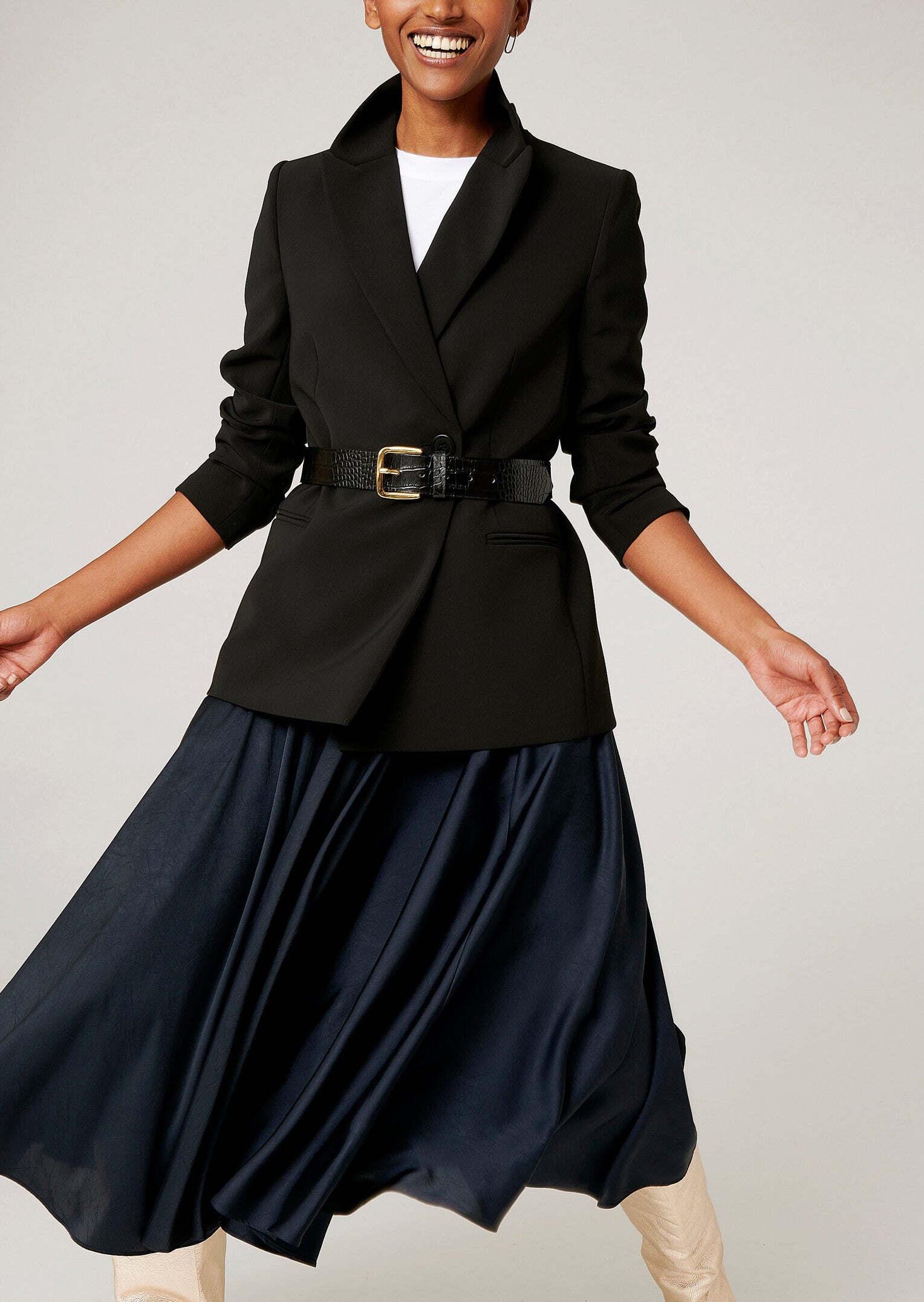 Jupe longue Jolande bleu nuit en satin crinkle Faume - seconde main