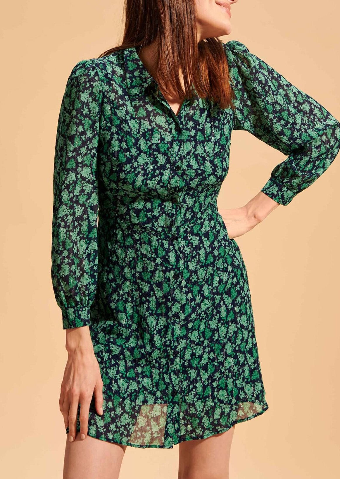 Robe chemise Rimma verte et bleu nuit imprimé myrtilles Faume - seconde main
