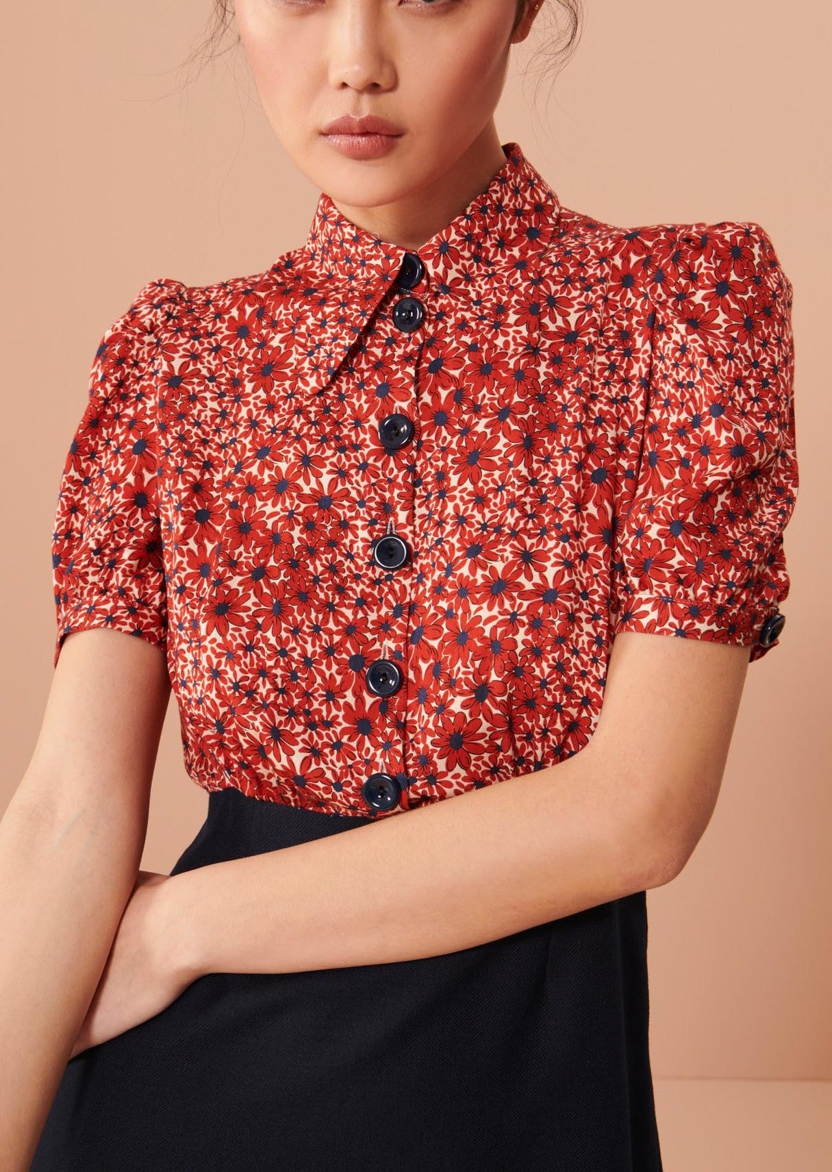 Robe Rueva rouge imprimé petites fleurs Faume - seconde main