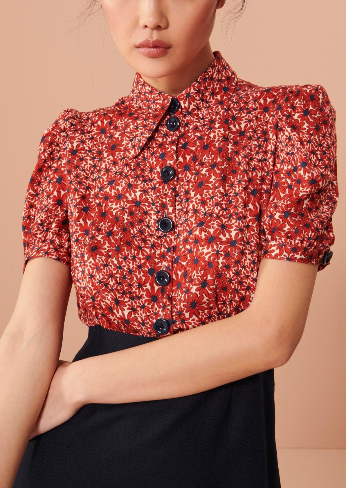 Robe Rueva rouge imprimé petites fleurs Faume - seconde main