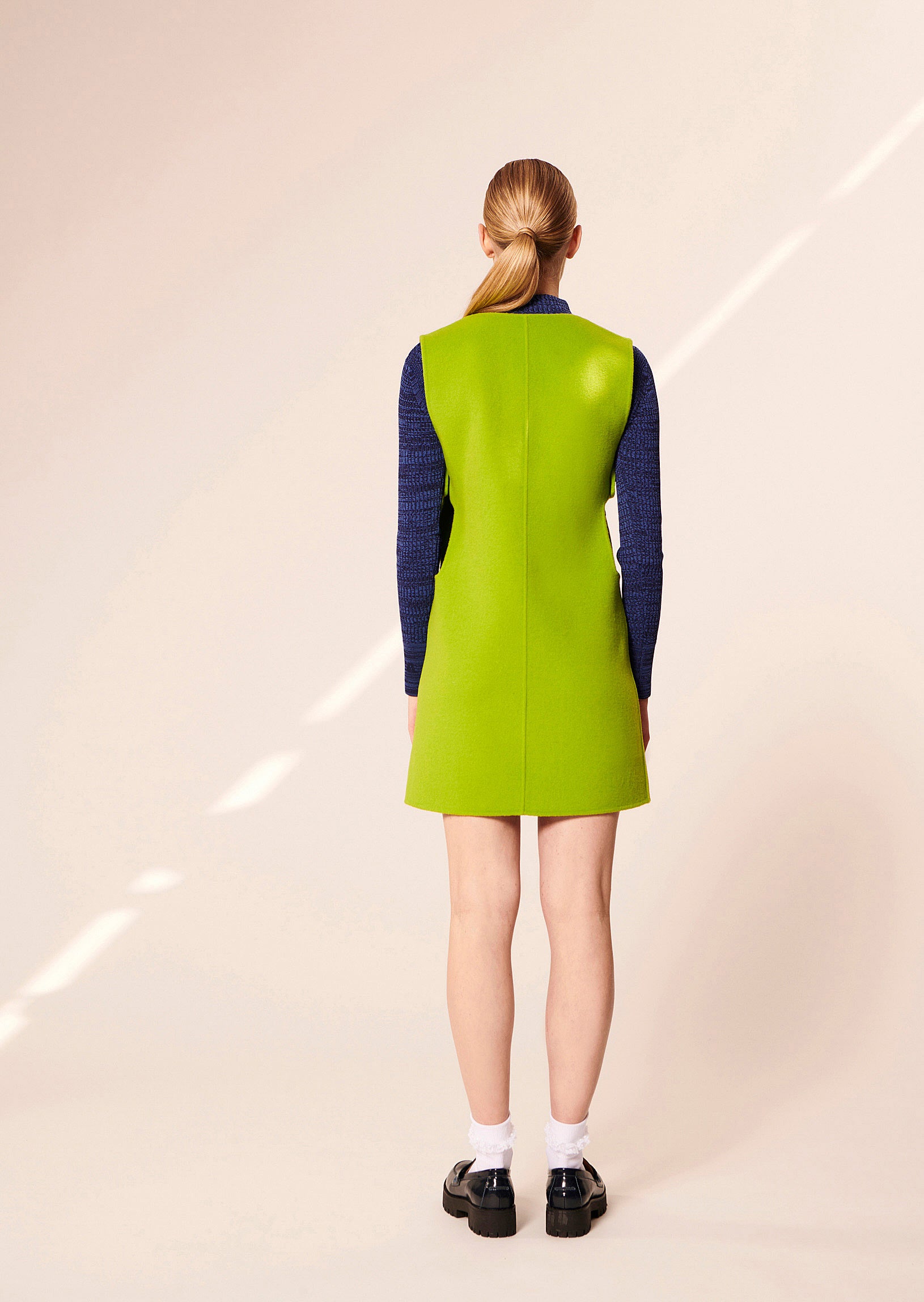 Robe Roma verte en laine double face Faume - seconde main