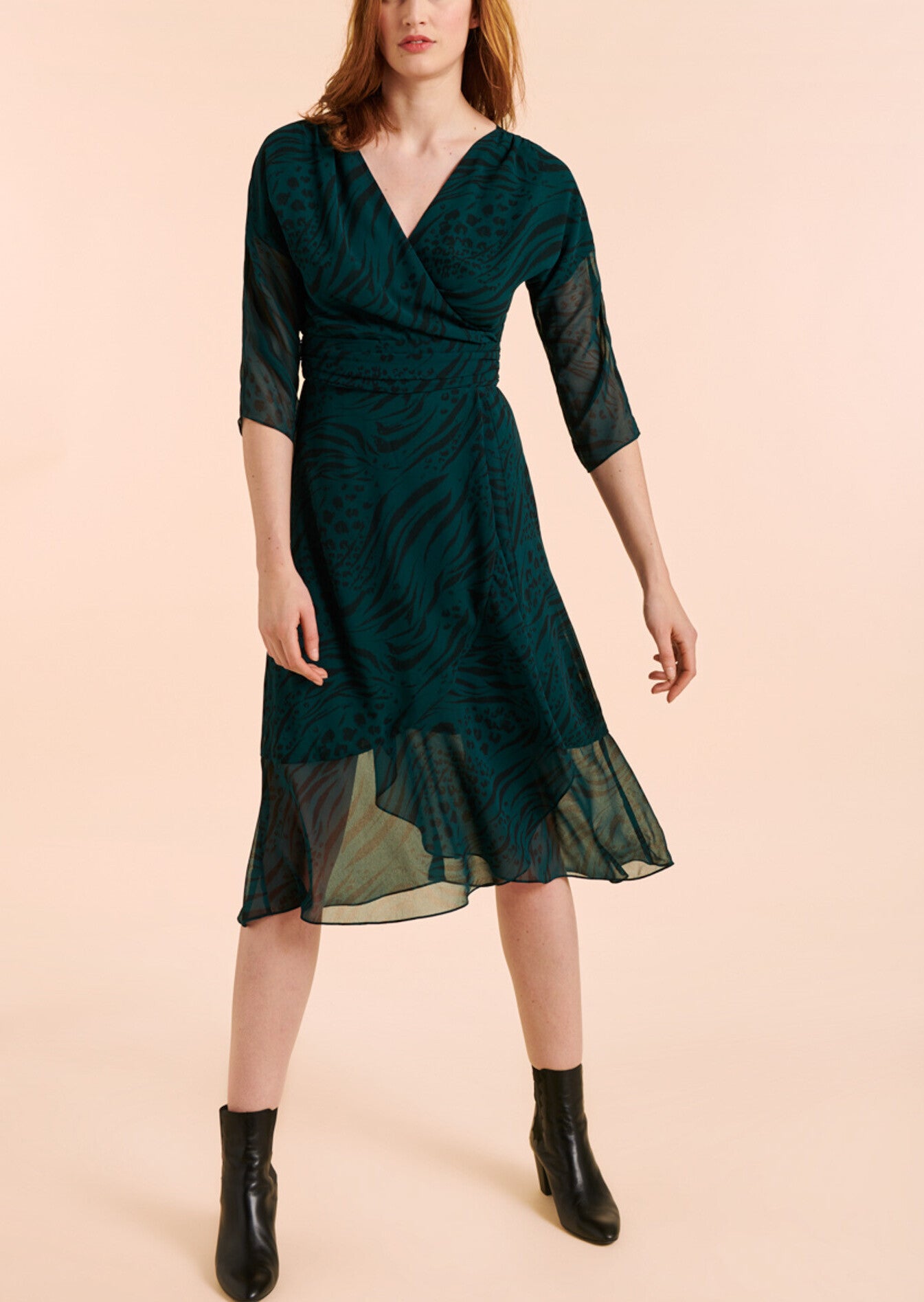 Robe mi-longue Romanella imprimé animal en georgette Faume - seconde main