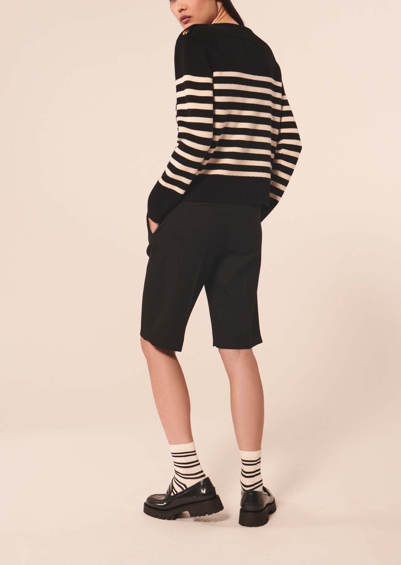 Pull Poete noir marinière en laine Faume - seconde main