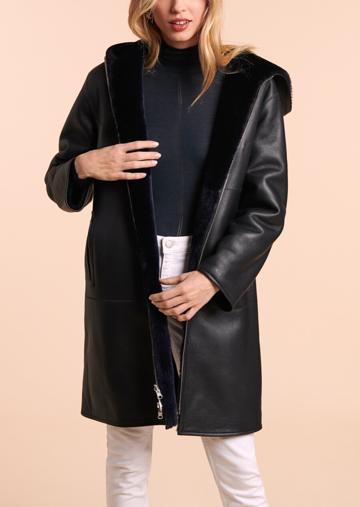 Manteau Marielle réversible en peau lainée marine Faume - seconde main