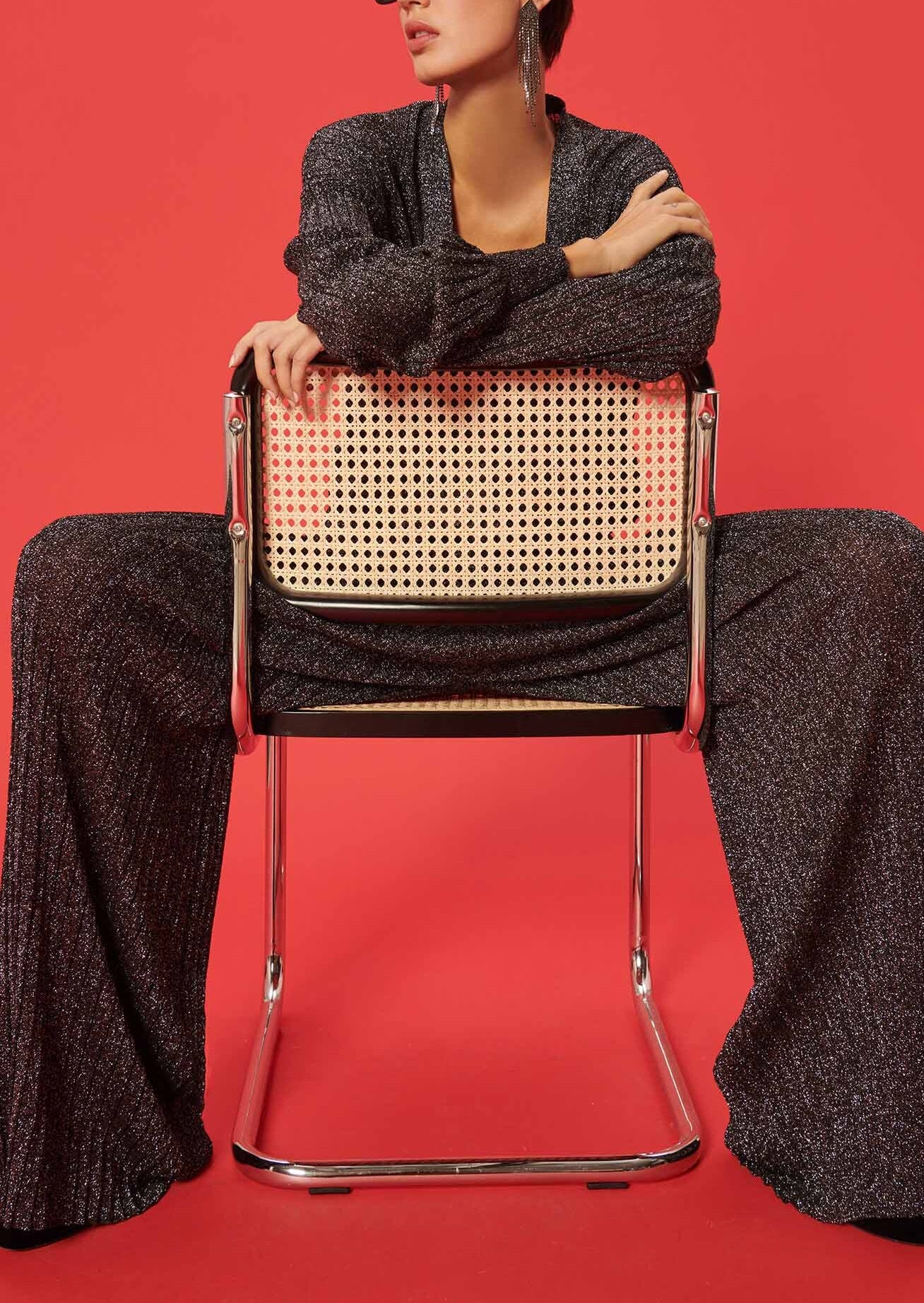 Pantalon Pannacotta noir en laine merinos et lurex Faume - seconde main