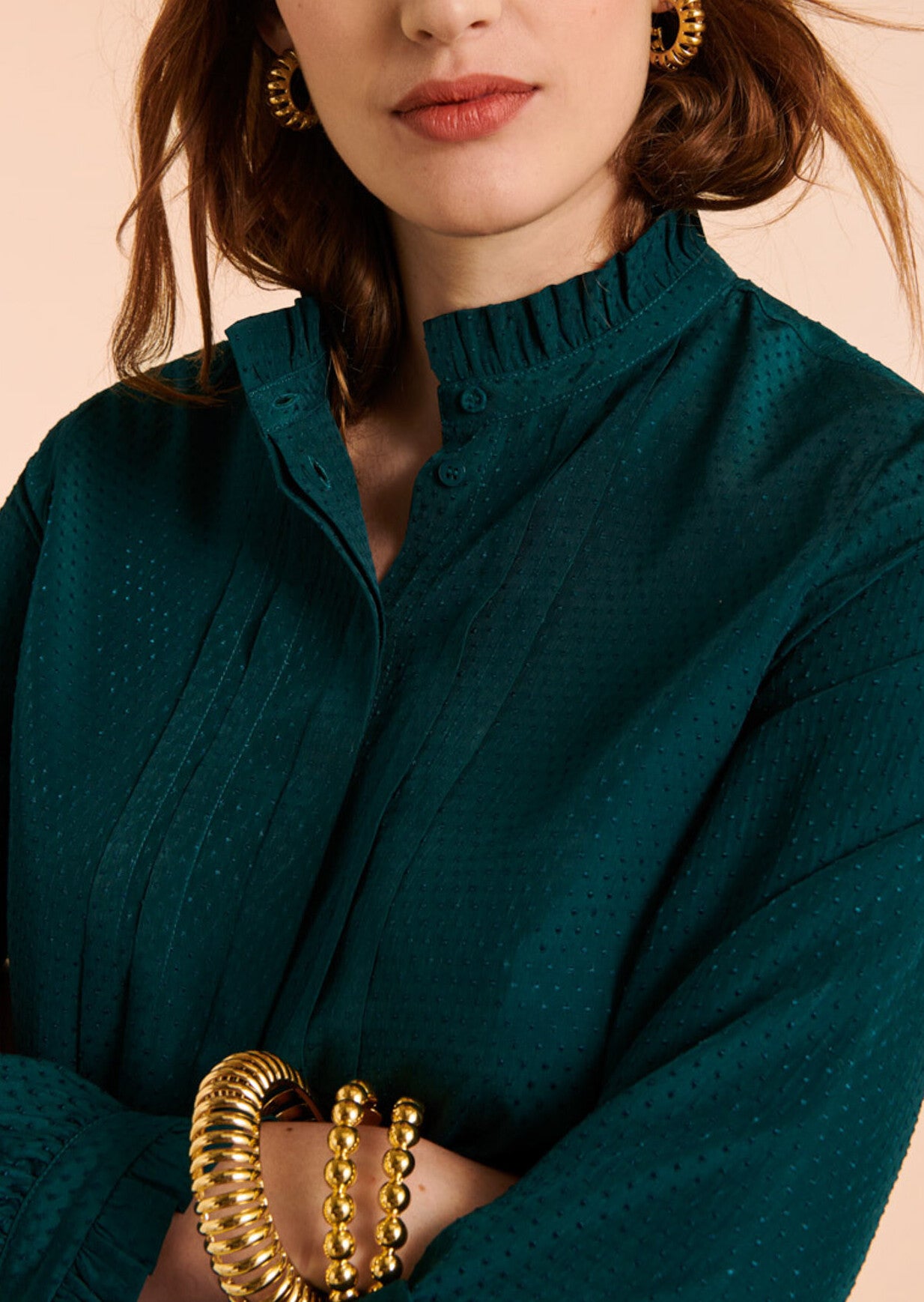 Chemise Tabatha vert bouteille en jacquard plumetis Faume - seconde main