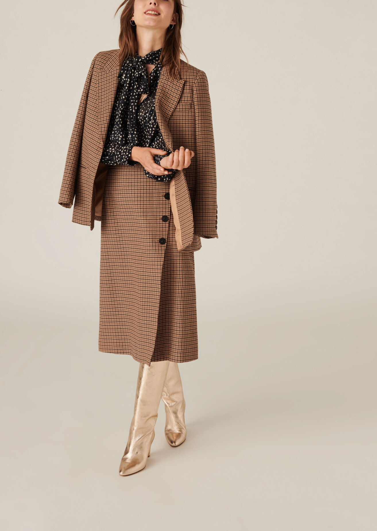 Blouse lavallière Titien imprimé pois coeurs sur viscose crépon lurex noire Faume - seconde main