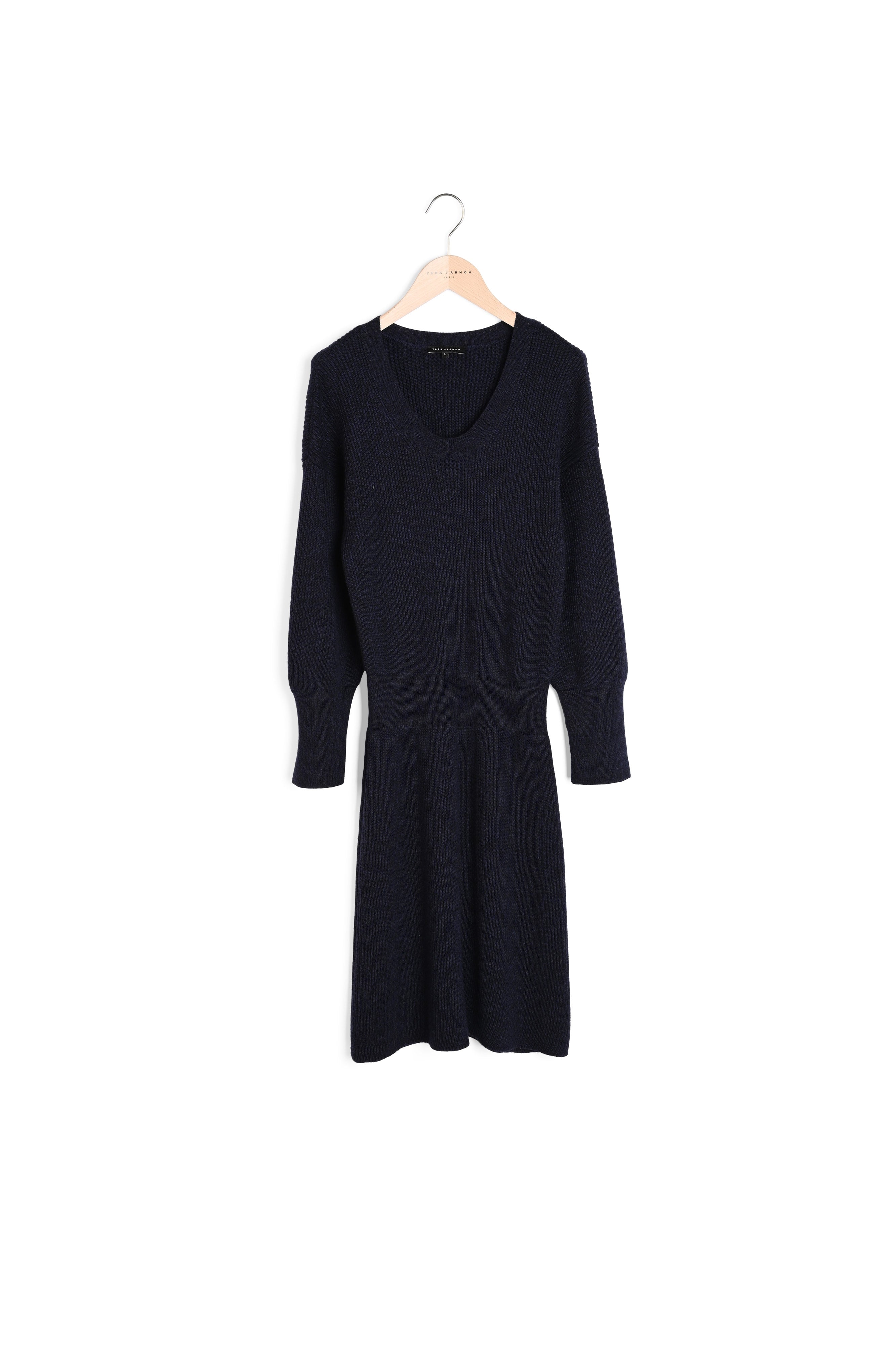 Robe bleu nuit en laine chinée Faume - seconde main