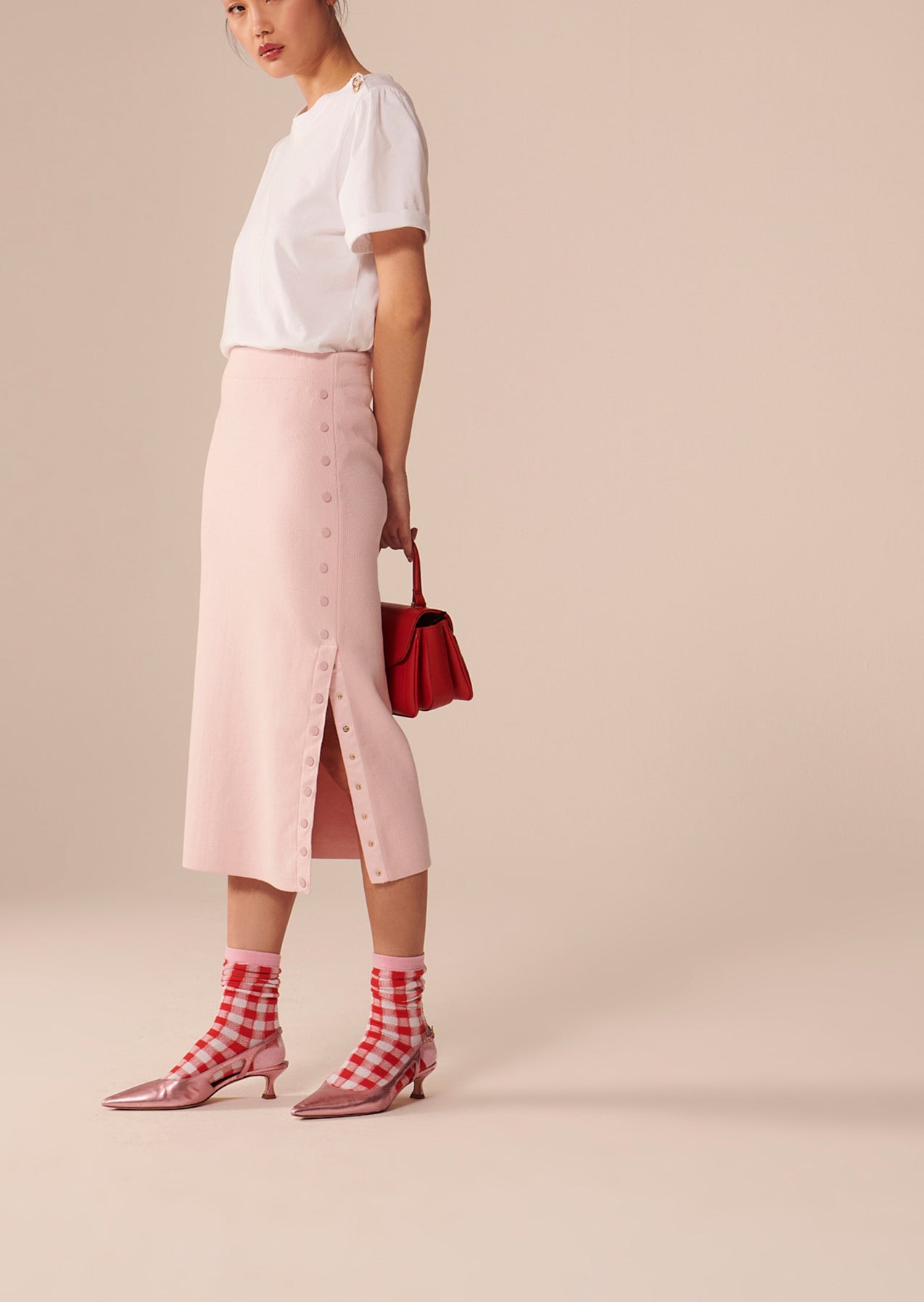 Jupe Justine rose pâle en coton compacte Faume - seconde main