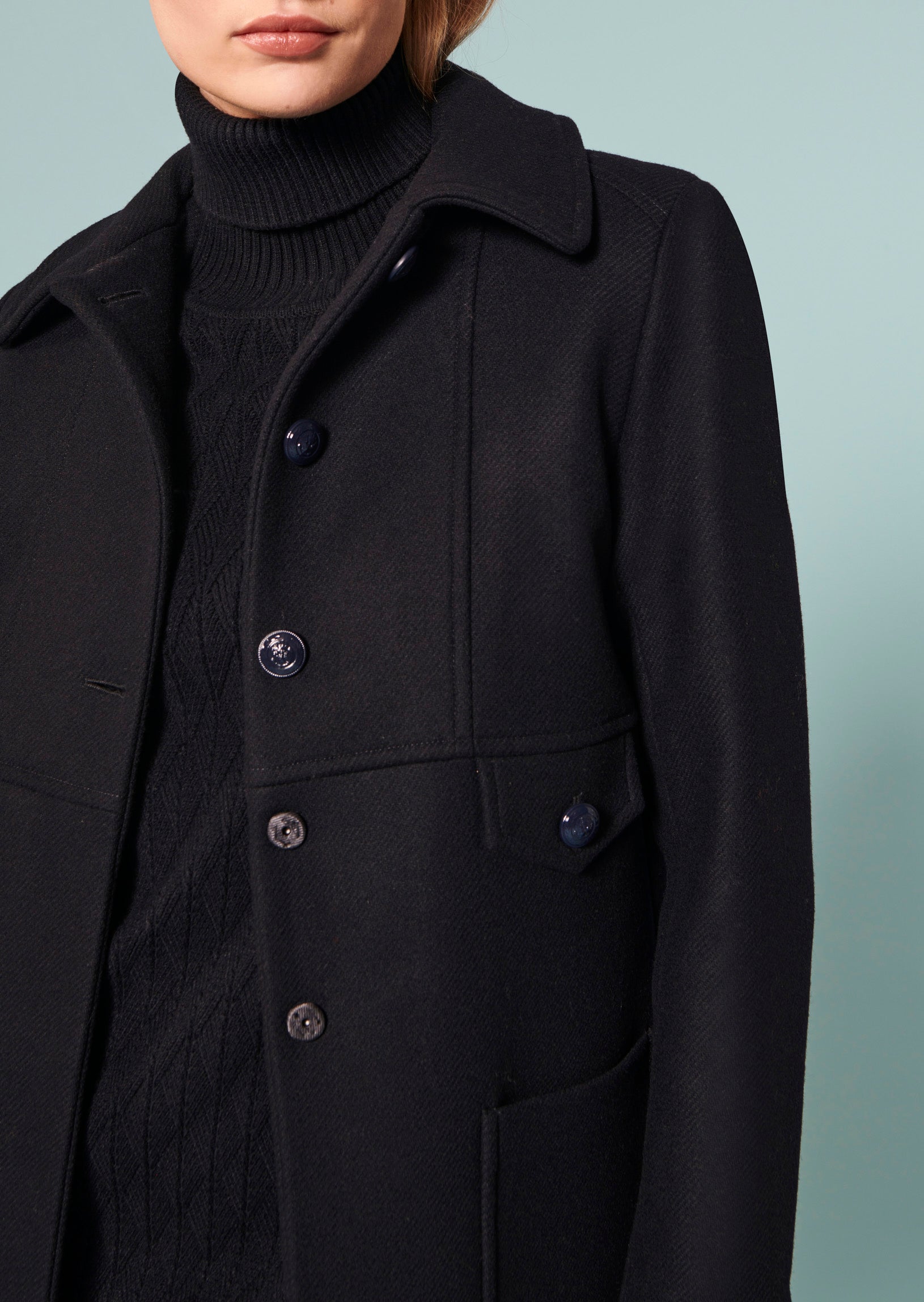 Manteau Maja bleu nuit en drap caban Faume - seconde main